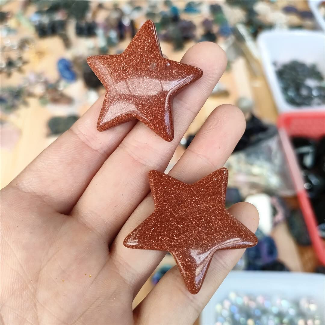 FFIME Specimen Healed 2pcs Natural Crystal red Golden Sand Carved Star Figurine Halloween Decor Aesthetic Feng Shui Crystal Witch Reiki Gifts As a Gift