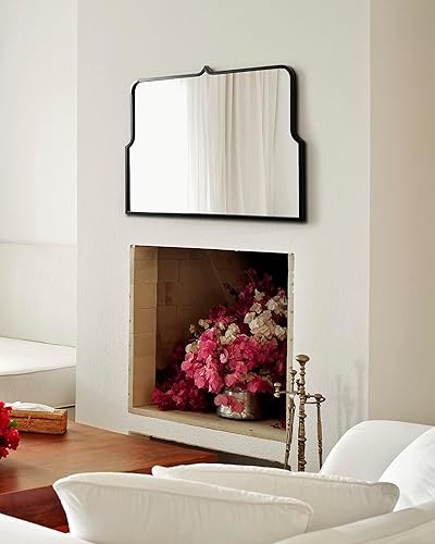 Miniatura 3 de Kate and Laurel Espejo de arco ancho Gezella; 37 x 24; negro; espejo arqueado festoneado glamoroso perfecto para tocador de baño o chimenea