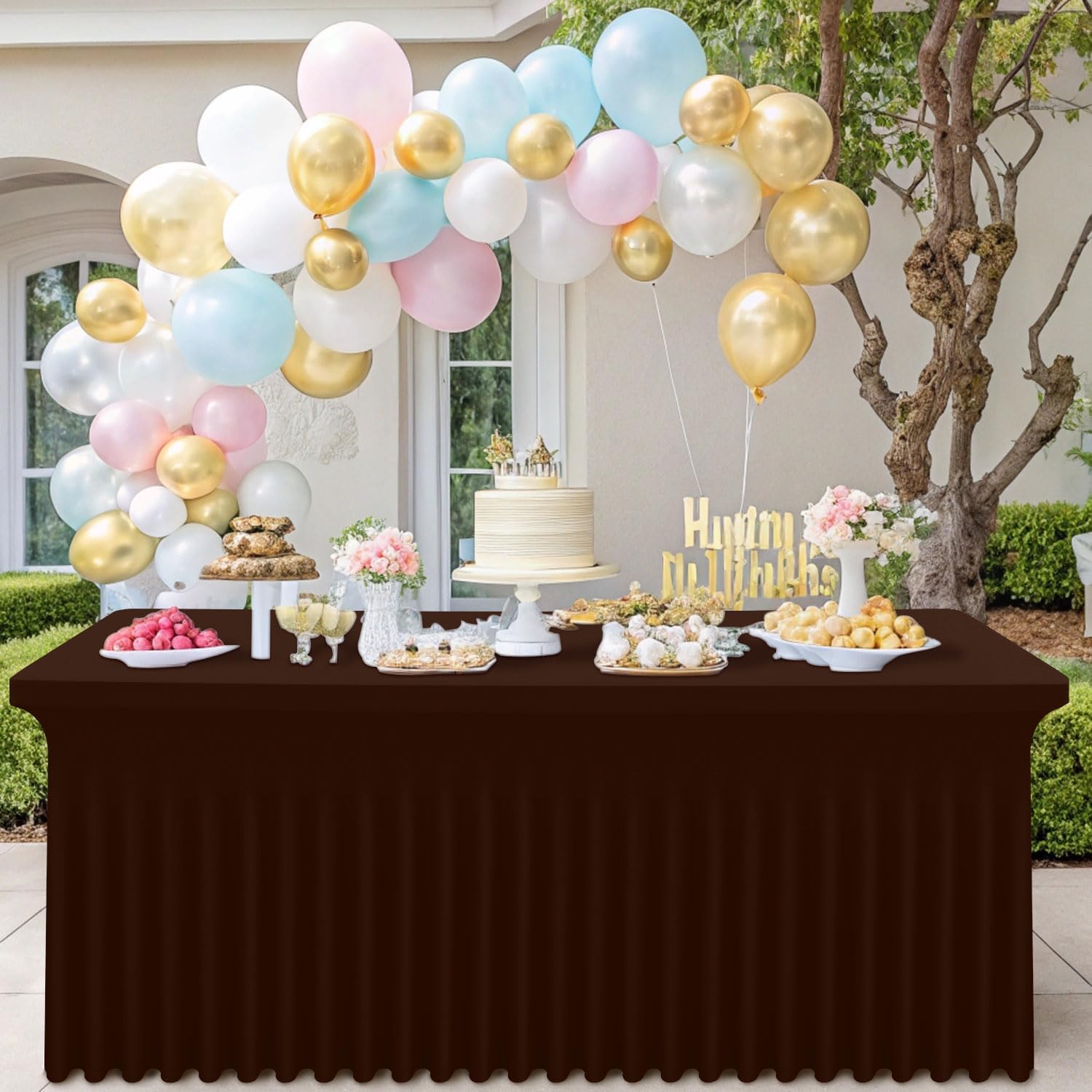 Smiry Spandex Tablecloth 6 Pack, Elastic Fitted Stretch Tablecloth for 6FT Rectangle Tables, Waterproof Washable Table Cover Skirt for Wedding, Banquet & Parties (Coffee, 72Lx30Wx30H Inch)