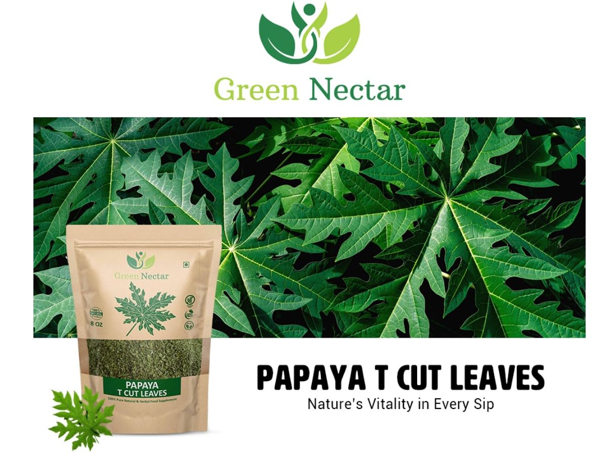 Papaya Leaf Tea 8 Oz(Crushed, Dried, 8 OZ), Dried from Fresh Green Leaves, 100% Loose Leaves (2)