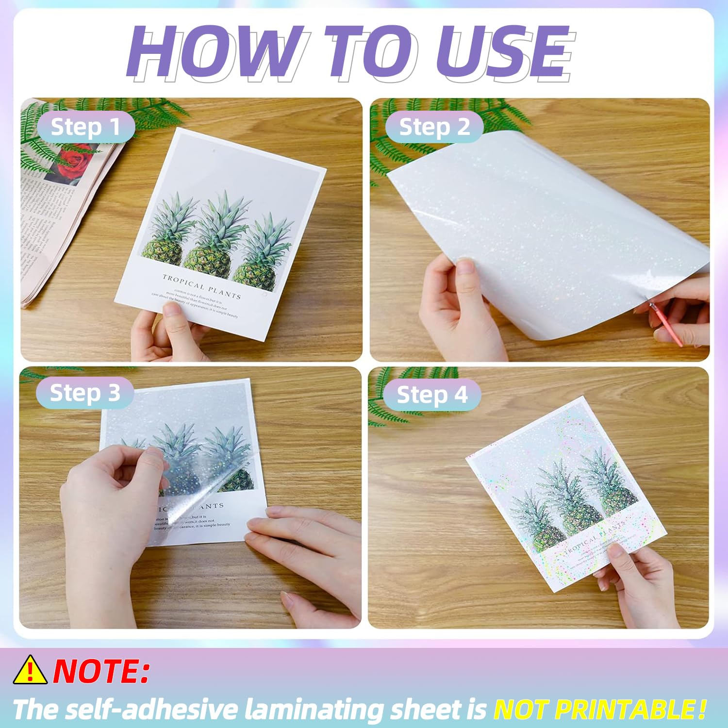 Papel Adhesivo Holográfico A4 50mic, Película Transparente Impermeable de Laminado en Frío para Fotos, Tarjetas de Visita, Documentos, 20 Piezas (Vidrio Roto)