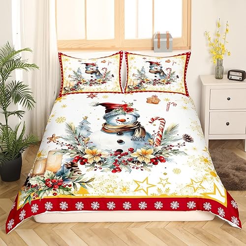 Miniatura 3 de Manfei Juego de funda de edredón de muñeco de nieve, tamaño matrimonial, funda de edredón con 2 fundas de almohada, juego de ropa de cama temática