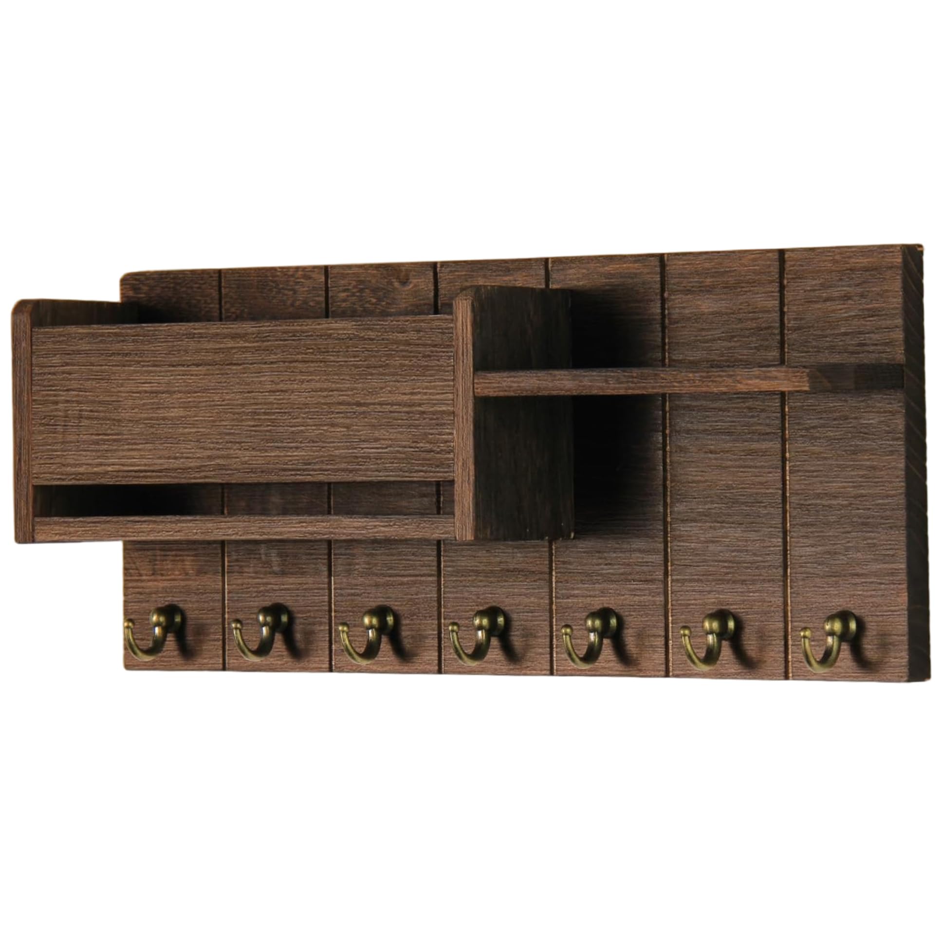 Licsaliwe Key and Mail Holder Wall Mount, Wooden Rack with 6 Hooks for Letters, Magazines, Umbrellas, Modern Organizer