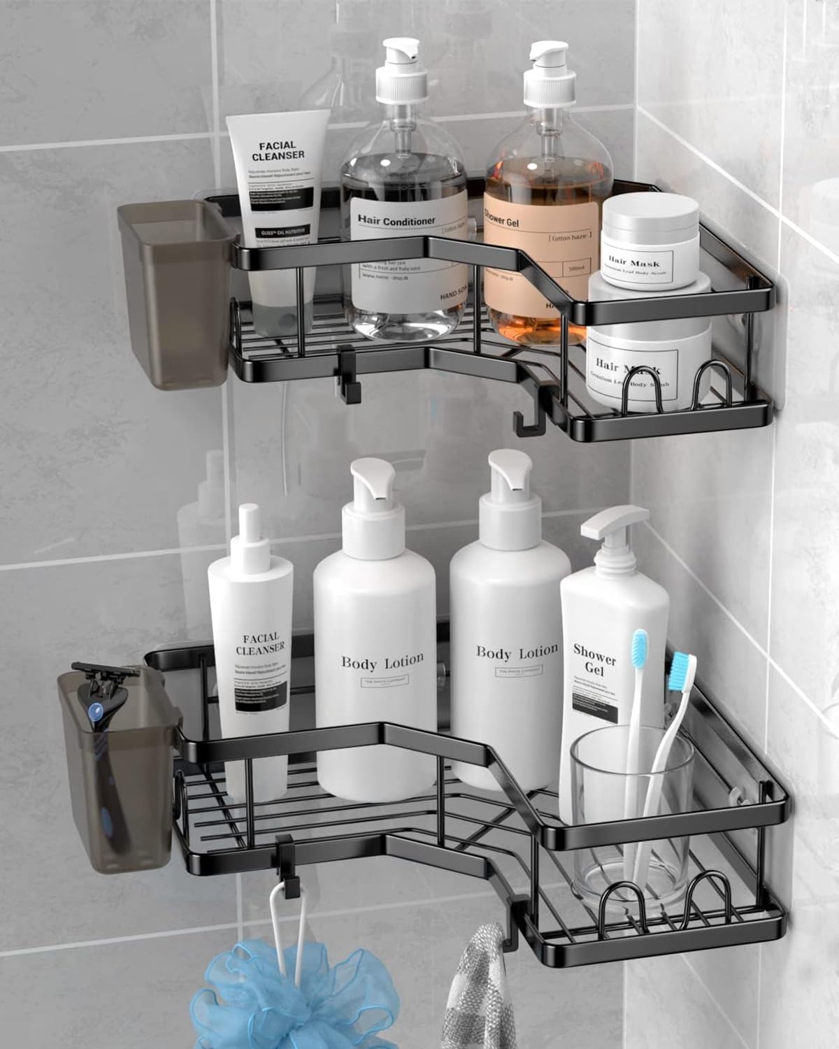 SZCDLLI Corner Shower Caddy 2-Pack Adhesive Shower Organizer for Bathroom Storage Shower Shelf Shower Storage Rack No Drilling
