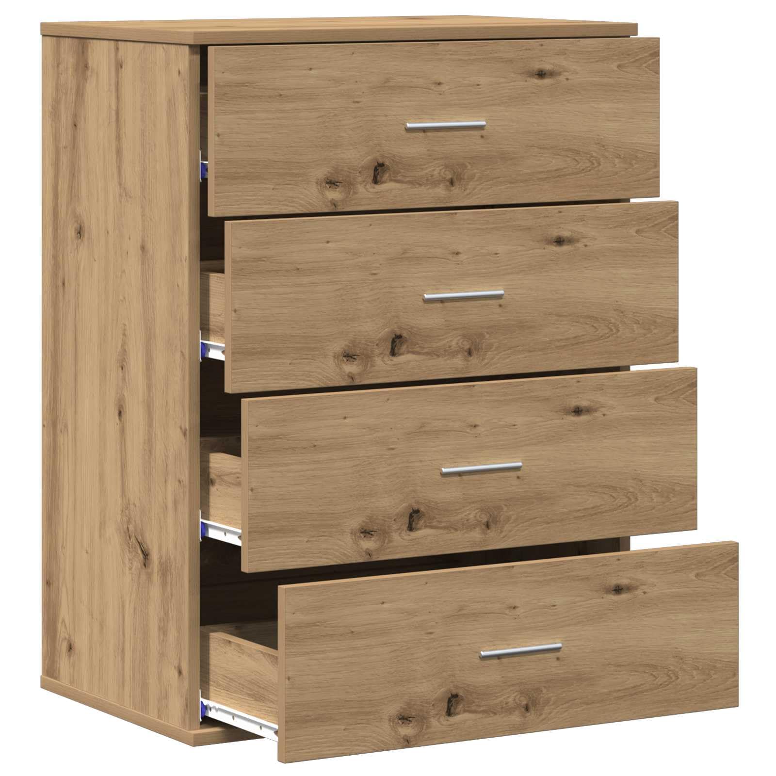 Madera resistente estilo moderno Roble artisan 60 x 39 x 80 cm Marrón | Aparador Roble artisan 60 x 39 x 80 cm Madera de ingeniería con 4 cajones y tiradores plateados para comedor moderno,