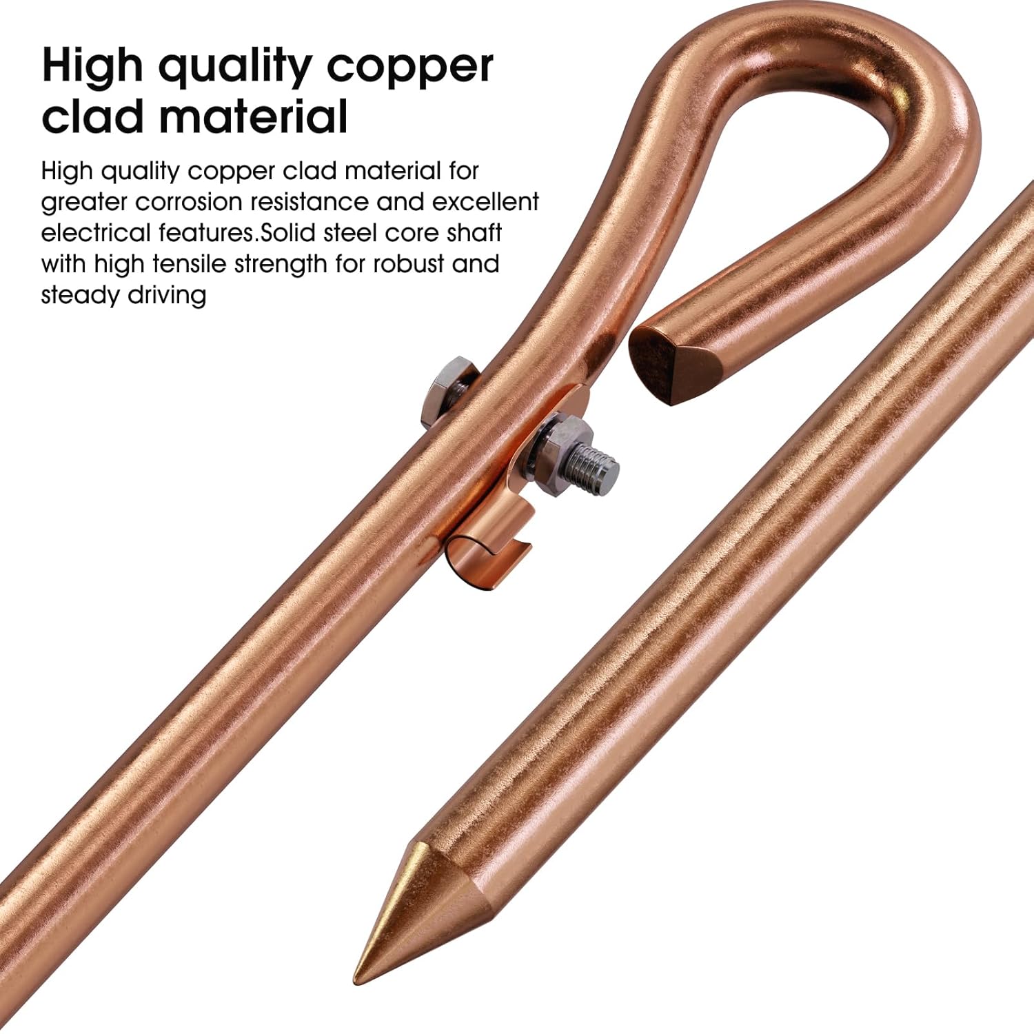 Portable Ground Rod - Copper Electrical Grounding Pin with Ground Wire Lug| Great for Electric Fences,Antennas,Satellite Dishes,Ground Post Pin,Tie Out Stake (Set of 4 Ground Pin)
