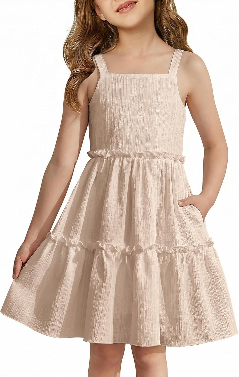 Arshiner Girls Spaghetti Strap Dress Toddler Summer Dresses Kids Beach Casual Sundresses with Pockets for 1-7t