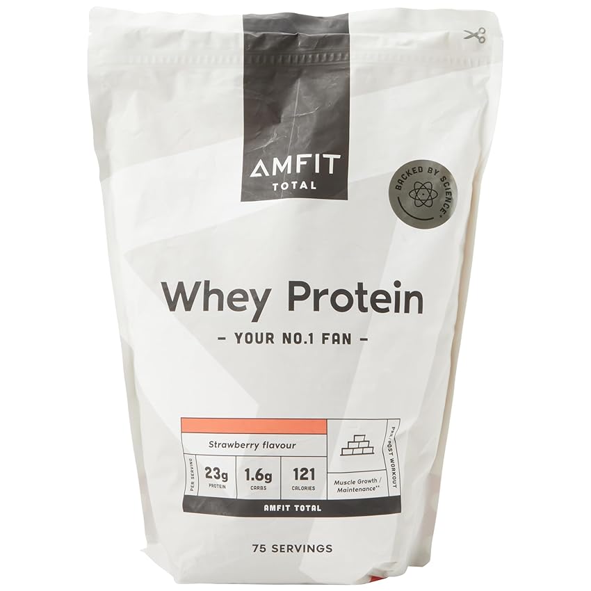 Immagine del prodotto Marchio Amazon - Amfit Nutrition Proteine del Siero di Latte in Polvere, Fragola, 75 porzioni, 2.27kg (Confezione da 1)