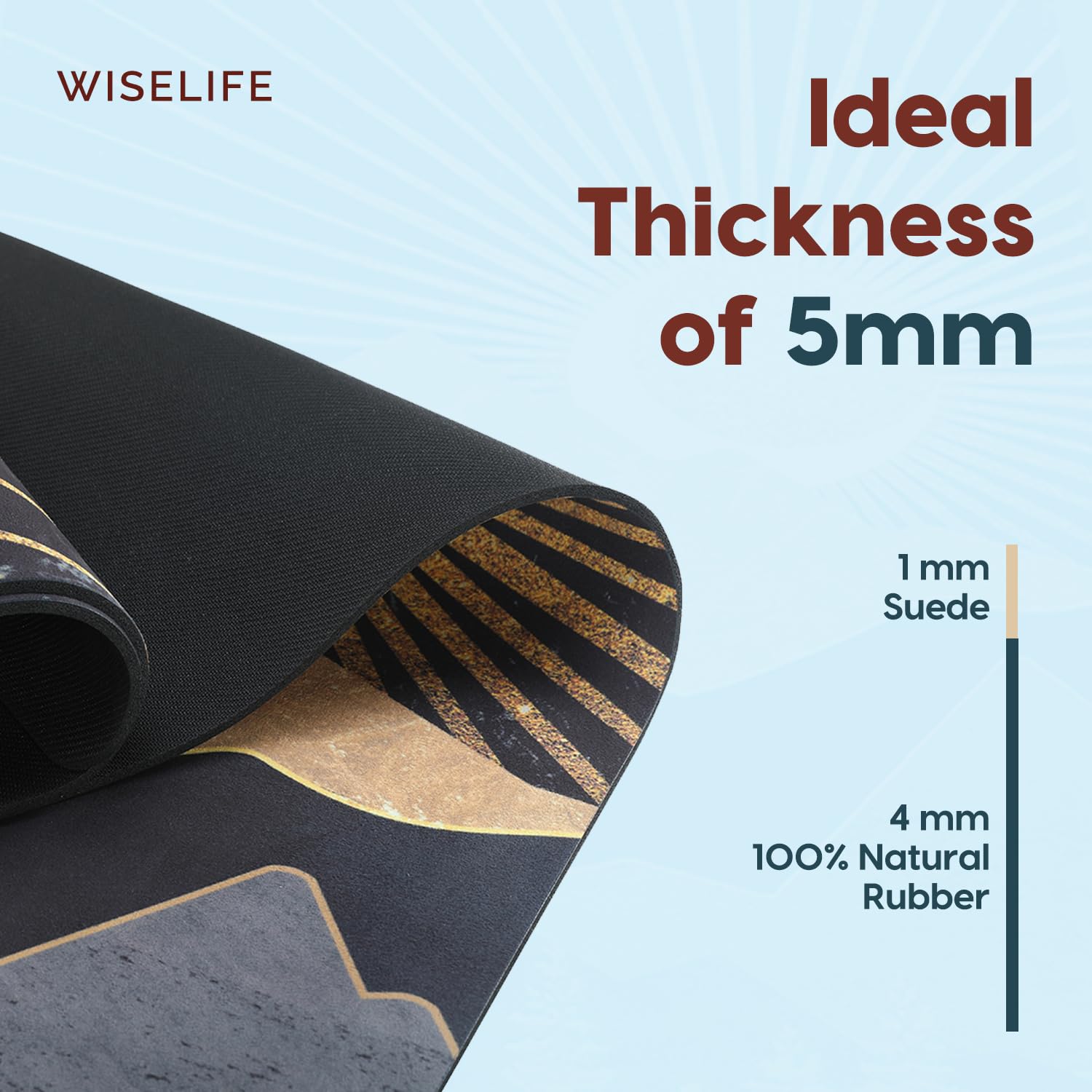 Wiselife Alfombrilla de yoga de gamuza y goma natural + correa de transporte (5 mm, extra grande, extra ancha, antideslizante) para yoga y entrenamiento (noche árabe)