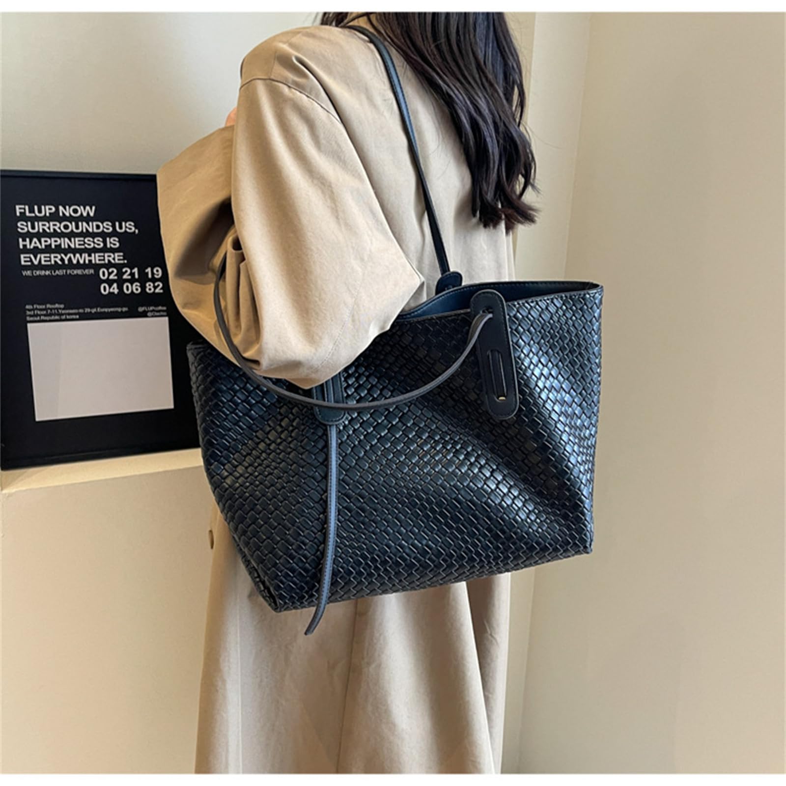 Borsa in Tessuto di Grande capacità A Tracolla Sottobraccio retrò E Versatile-Marrone