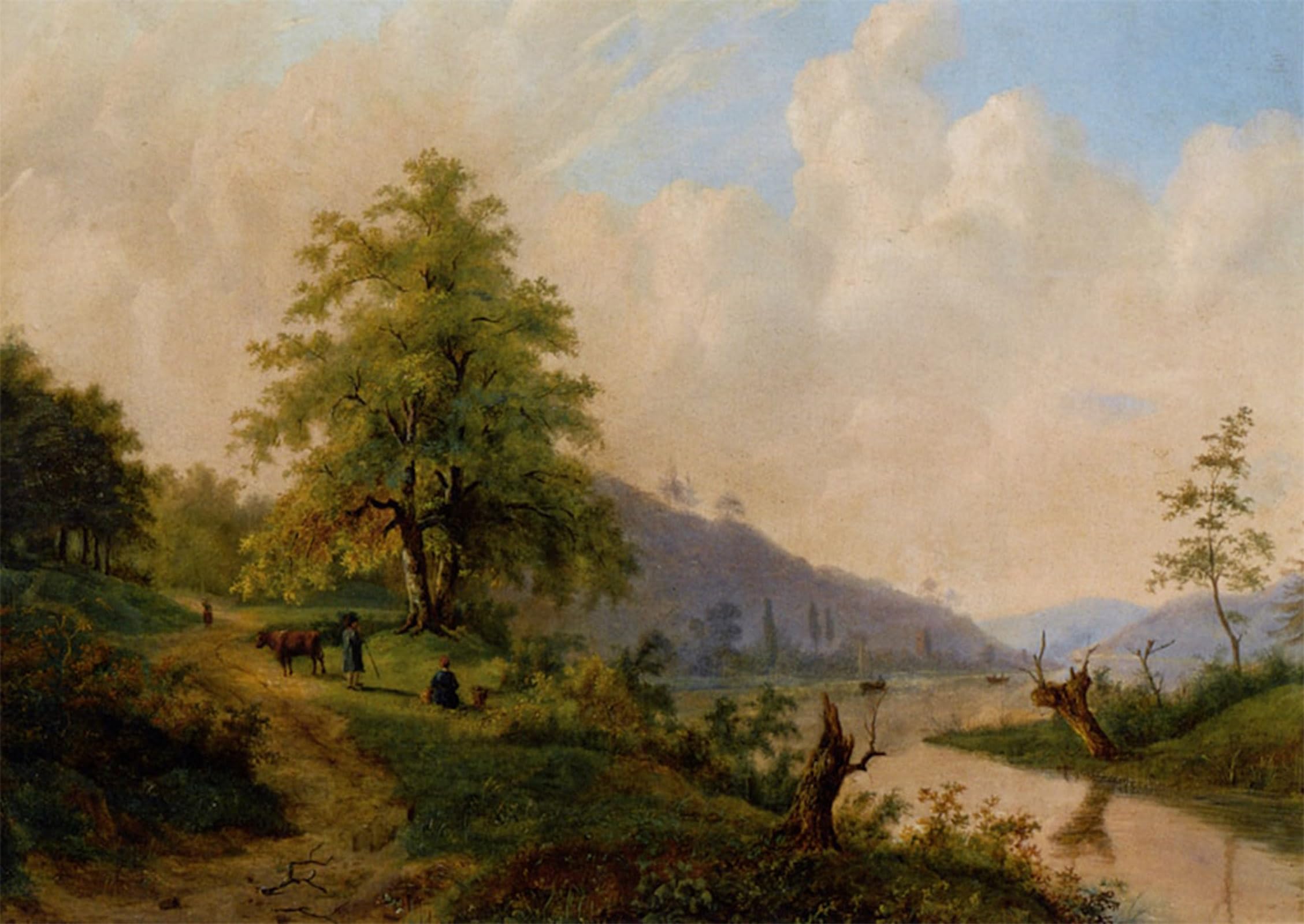SERENDIPITP Vintage Wall Art Canvas Nordic Poster Canvas Print Picture Figures in a River Landscape by Willem Bodemann Wall Art Poster for Home Decor 60x90cm