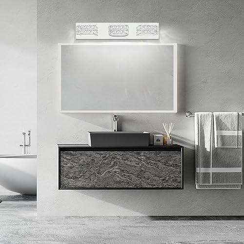 Miniatura 7 de OKELI Lámpara de tocador de cristal para baño, moderna lámpara LED de tocador para baño, lámpara frontal de espejo de cristal de 3 luces, 6000 K