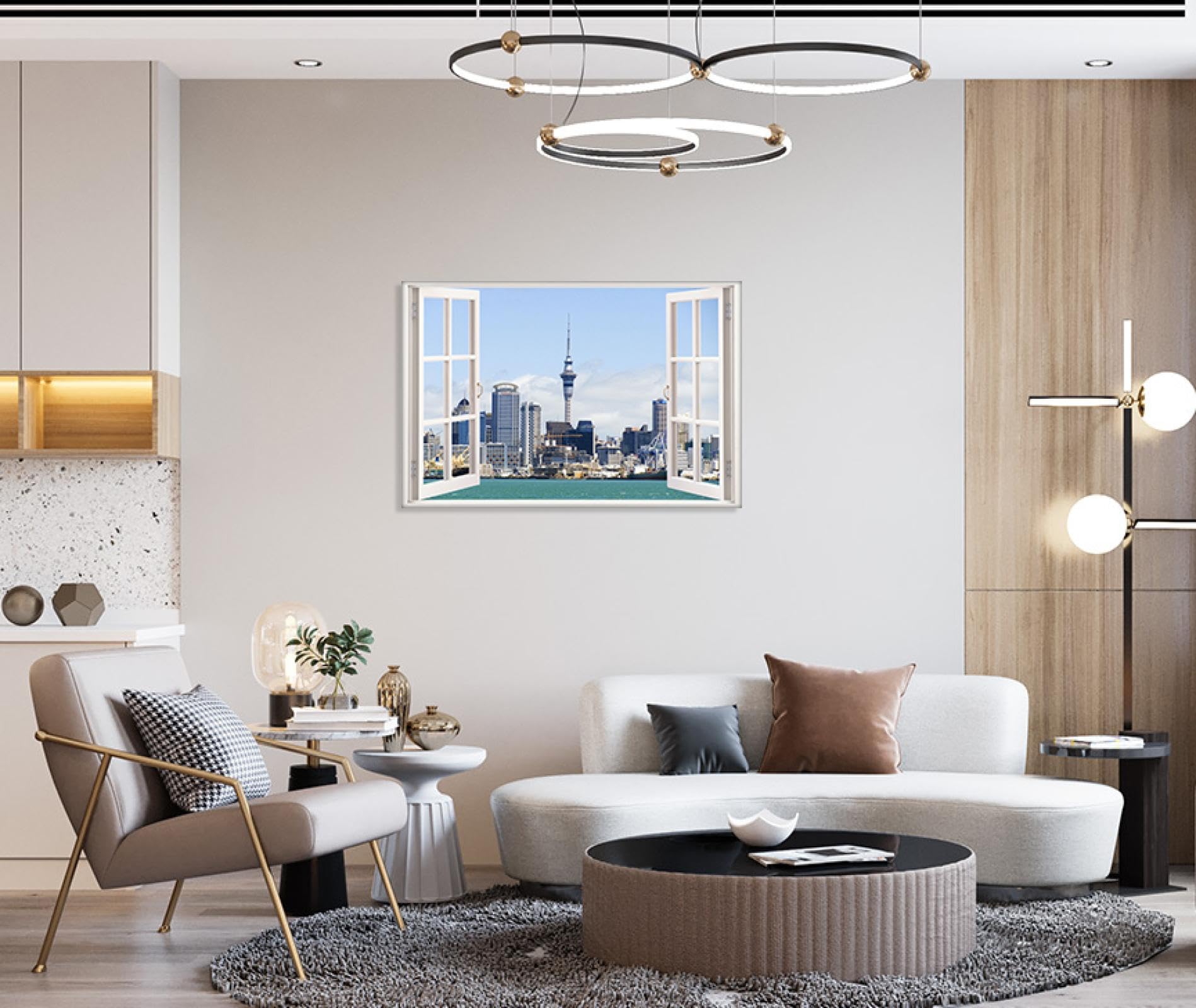 GIKLEIHWY Panorama miasta płótno sztuka ścienna abstrakcyjny obraz krajobraz miasta plakaty Nowa Zelandia obraz druk grafika dekoracja ścienna do salonu wystrój salonu 30 x 45 cm (12 x 18 cali) rama