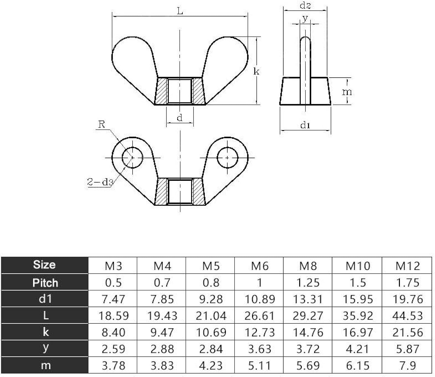 ハンドナット、蝶ナット、蝶ナット 10 個 M3 M4 M5 M6 M8-m12 蝶ナット、亜鉛メッキ耳ネジ、ナット、ファスナー蝶ナ