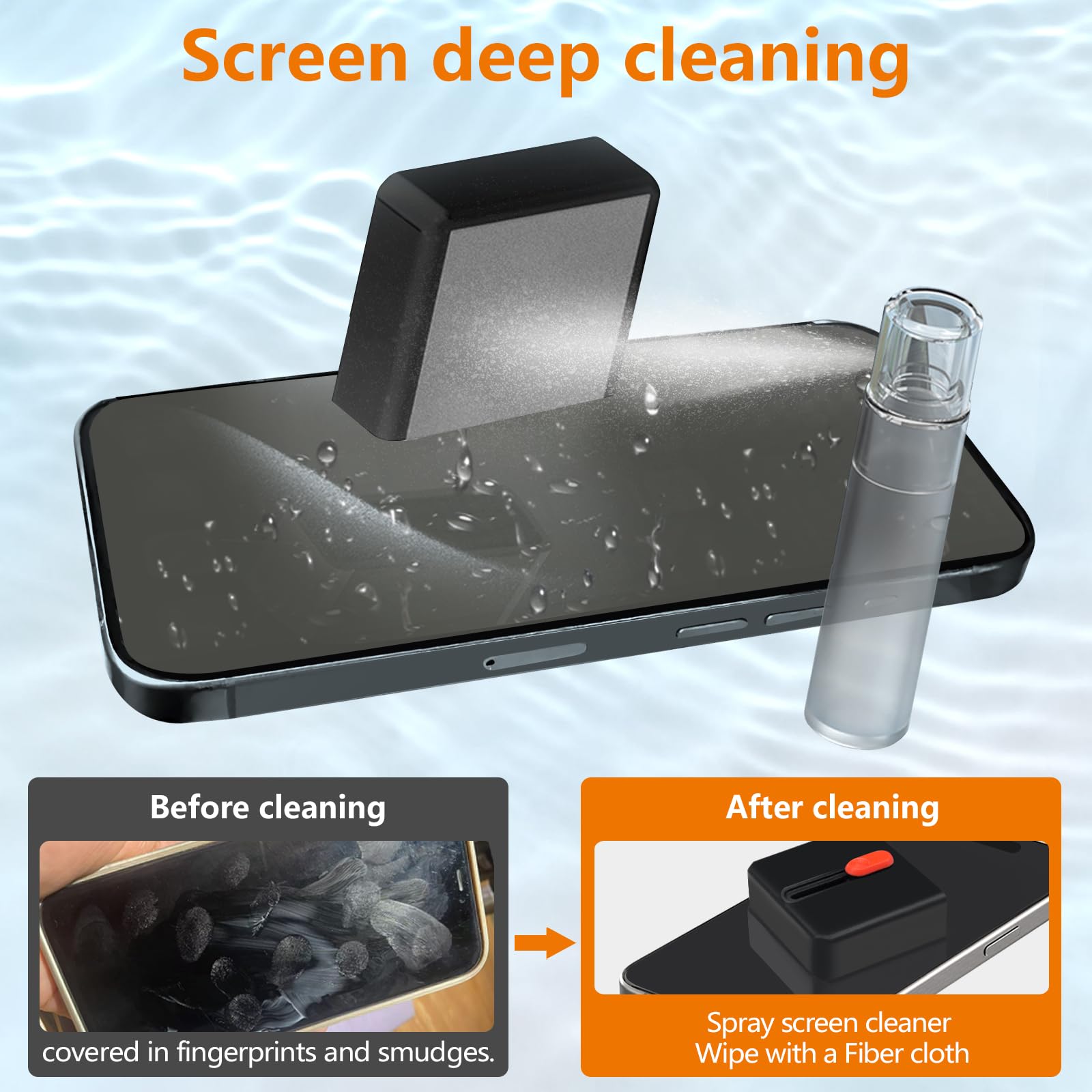 Kit per la pulizia del telefono con pulitore per porta di ricarica, pennino, schermo e spazzola per altoparlanti, per iPhone, Samsung, AirPods, MacBook, laptop, PC, tastiera, iPad (nero, con stucco e