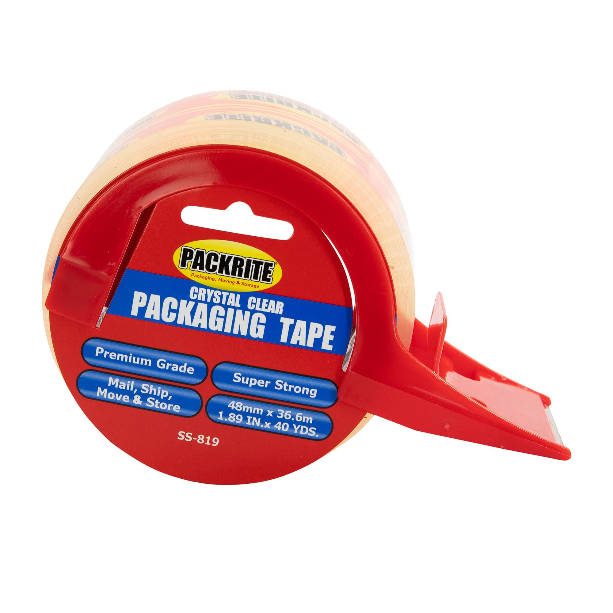 PackRite Crystal Clear Packing Tape with Dispenser, 6 Rolls of Heavy Duty Shipping and Moving Packaging Tape, 2 Inch x 40 Yards Each (240 Yards Total)