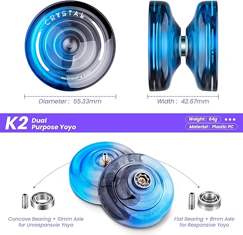 Miniatura 4 de MAGICYOYO K2 Crystal Yoyo para niños de 8 a 12 años, Yoyo profesional sensible para principiantes, Yo Yo de plástico de doble función con 12 cuerdas