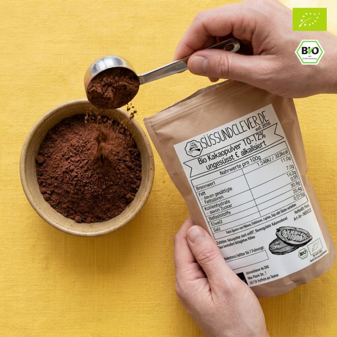 süssundclever.de® Bio Kakao Pulver | 1 kg | reines Kakaopulver, ungesüsst | stark entölt | hochwertiges Naturprodukt | plastikfrei und ökologisch-nachhaltig abgepackt