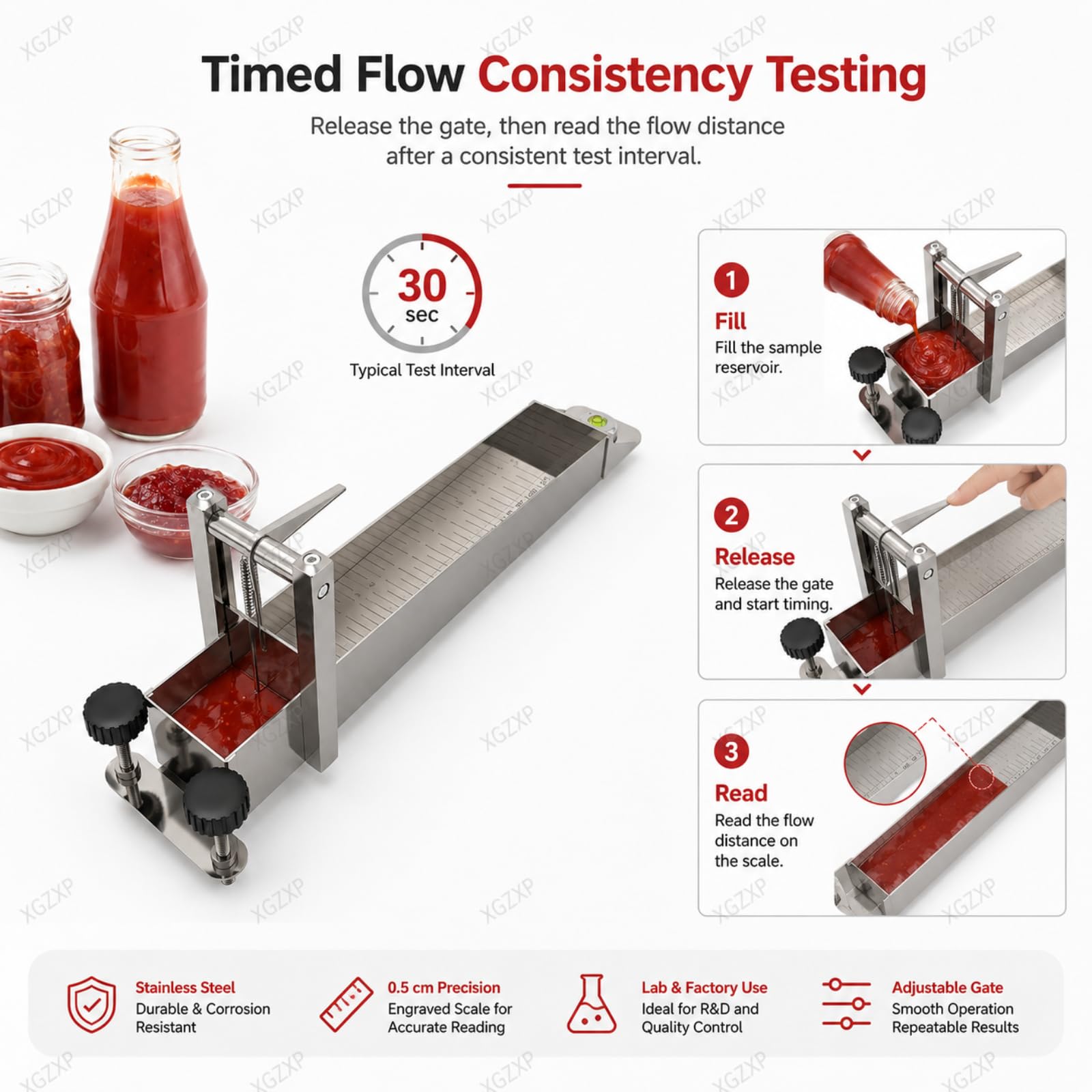 Medidor Automático De Viscosidad De Alimentos, Consistómetro, Capacidad De Muestra De 75 Ml, Longitud De 240 Mm, Medición De Flujo En 30 Segundos, para Mermeladas, Kétchup, Salsas Y Aderezos.