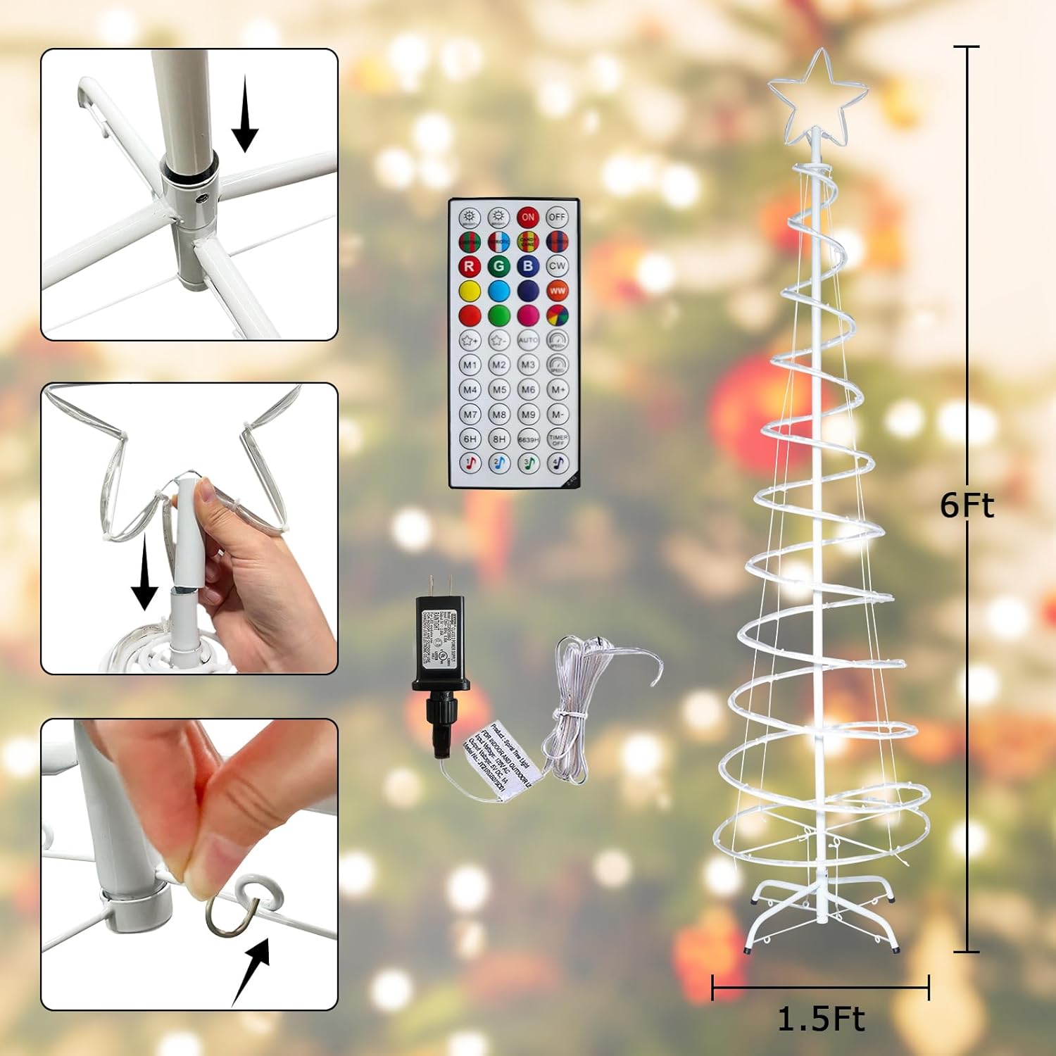 6ft Spiral Christmas Tree Outdoor Christmas LED Lighted Artificial Tree with Timer APP & Remote Control Tree Top Star 100 LEDs Decoration for Yard Porch Indoor Outdoor Xmas - Image 3