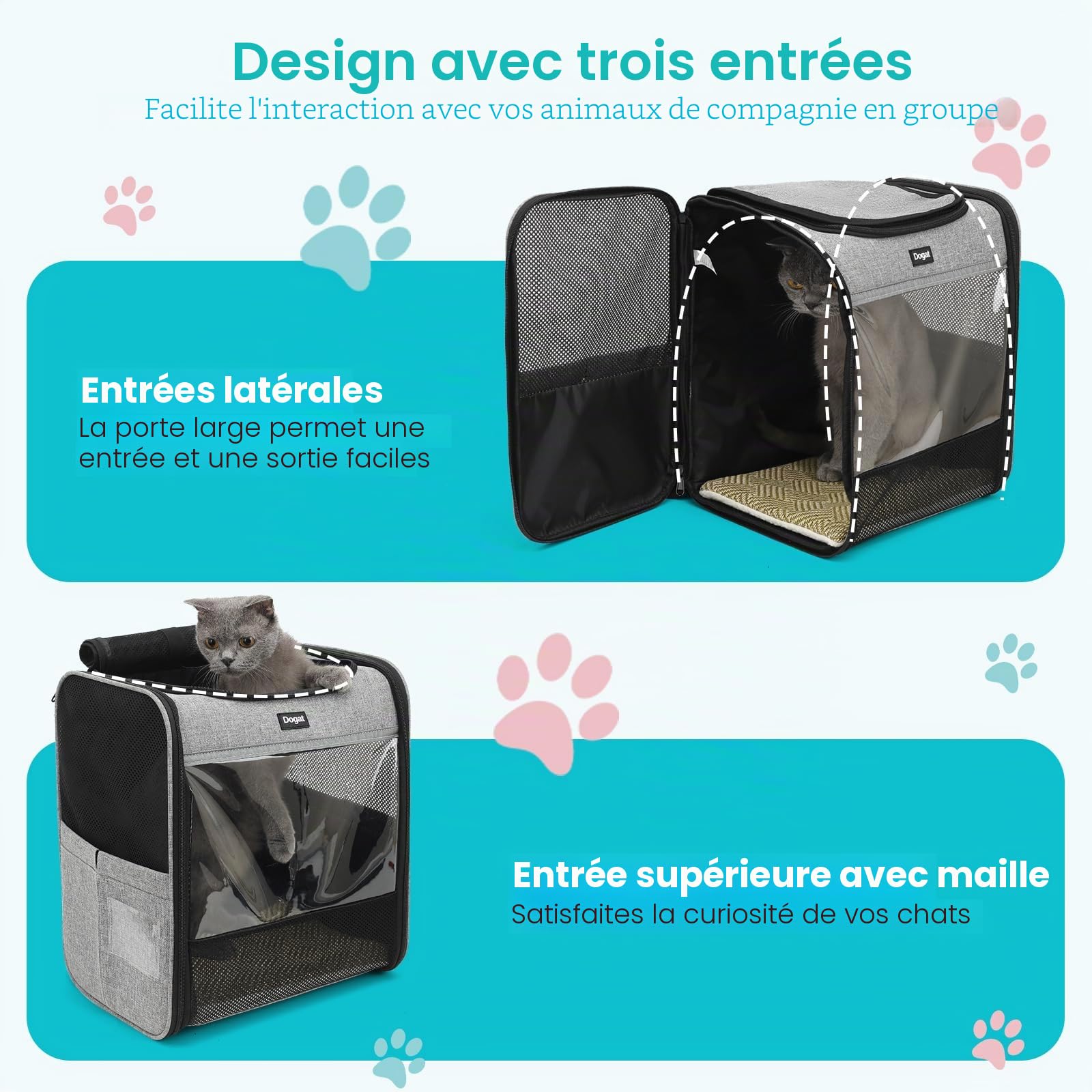 Sac à Dos de Transport pour Chat et Chiot, Sac à Dos de Transport, Camping, randonnée, Portable, Respirant pour Chats et Chiens de Taille Moyenne, Petite, Gris