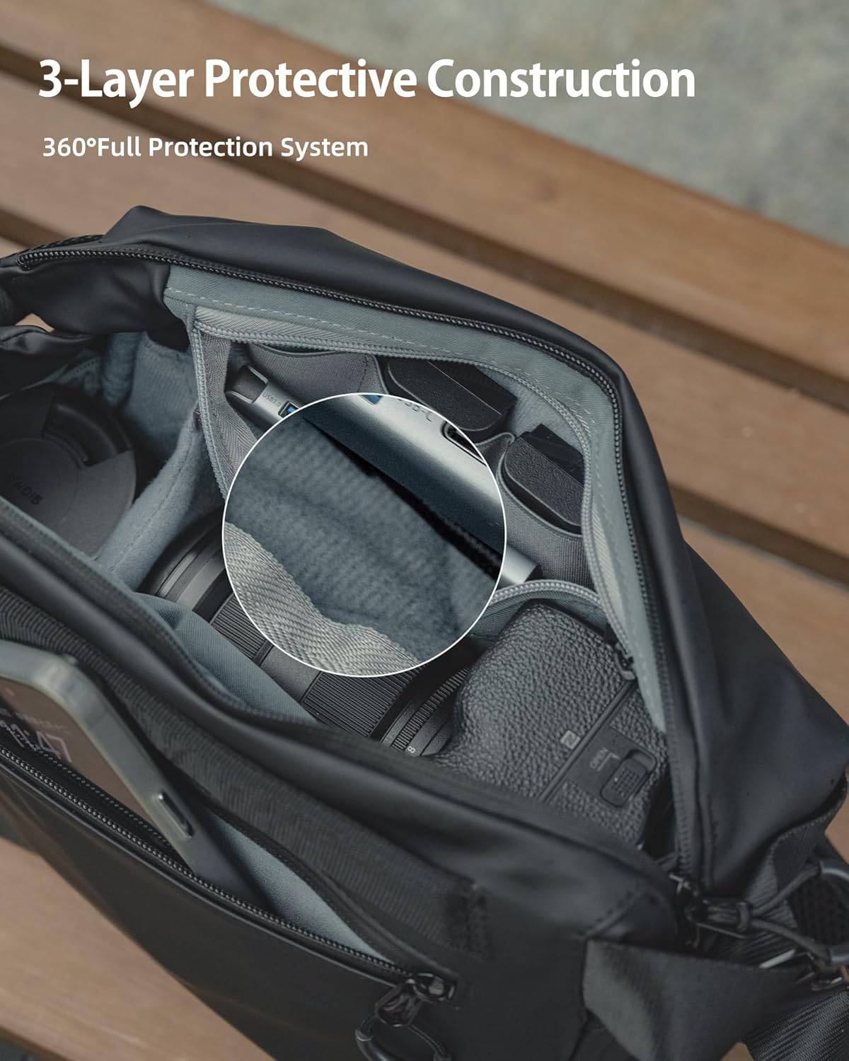 llano 6L Camera Sling Bag for Photographers, DSLR Shoulder Bag Small, Compact Crossbody Camera Case with Adjustable Strap for Canon Nikon Sony Mirrorless, Fits 1 Camera 2 Lenses Accessories - Image 5