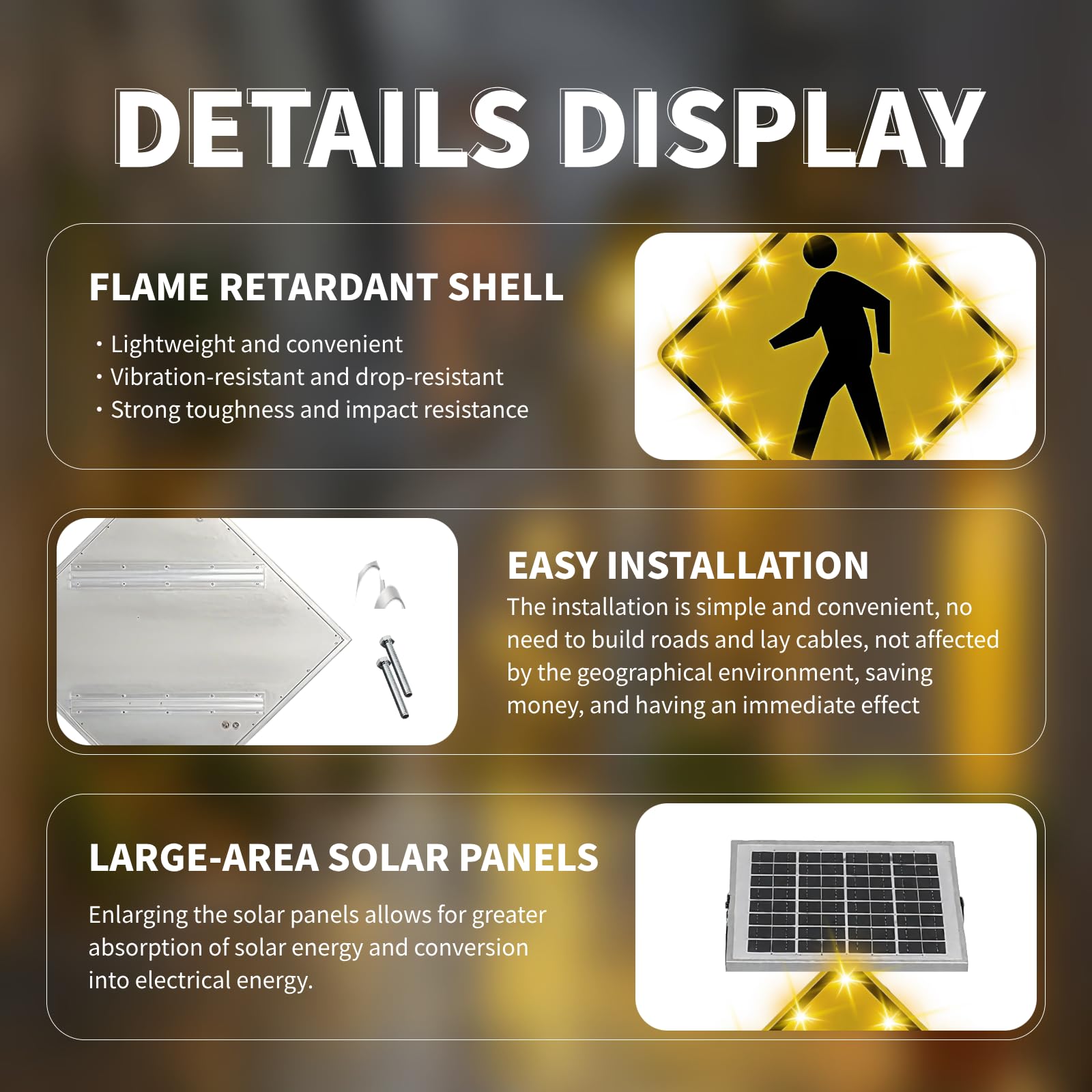 ZHENYUWANG Señal de Paso de peatones de 24 Pulgadas alimentada por energía Solar, señal de tráfico Intermitente LED para Paso de peatones, clasificación de protección IP65 24in