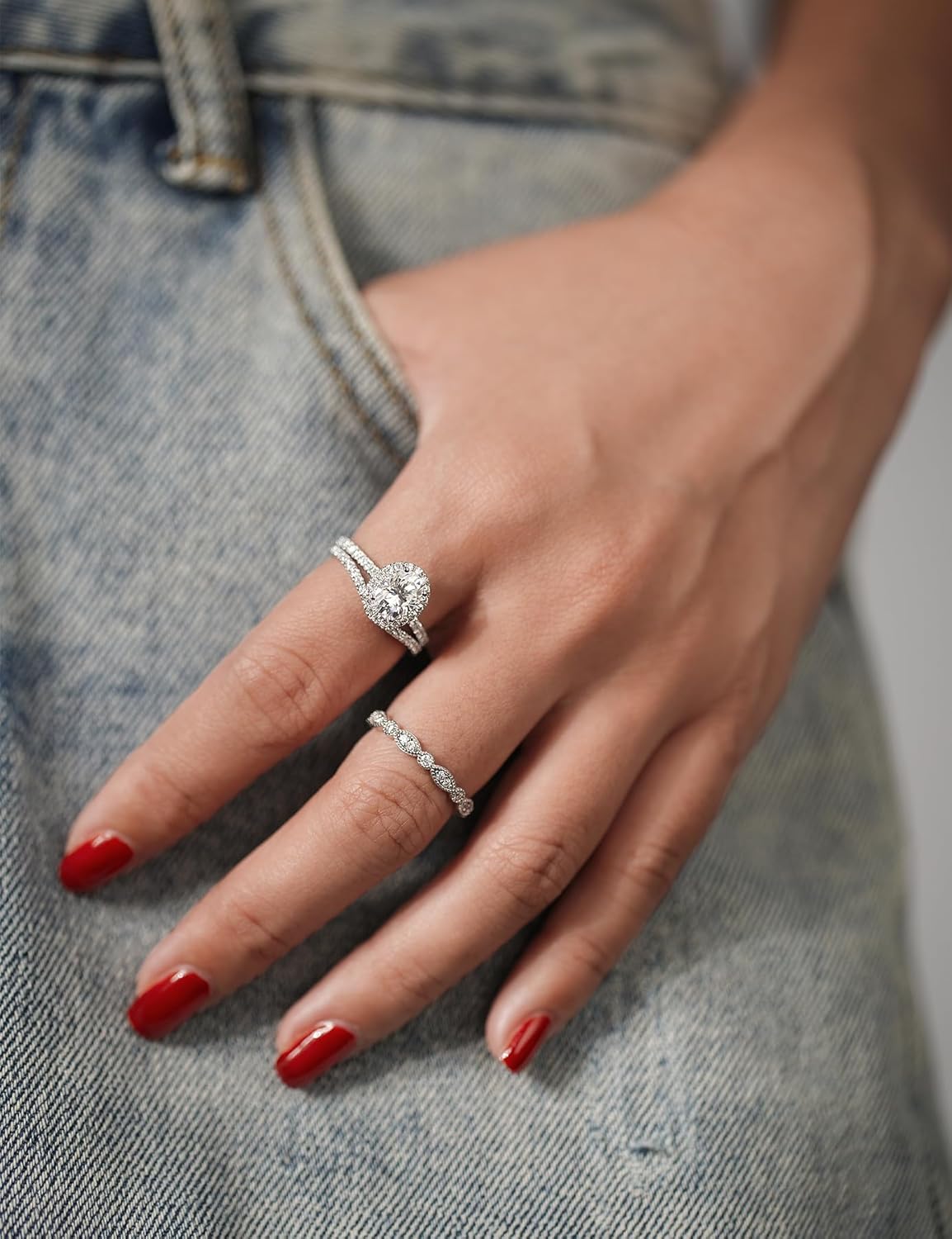 IMOLOVE IMOLOE Moissanite Wedding Bands for Women, 0.2 Carat Thin Eternity Anniversary Rings in 18K White Gold Plated Sterling Silver Shine Bright, Spend Light - Image 5