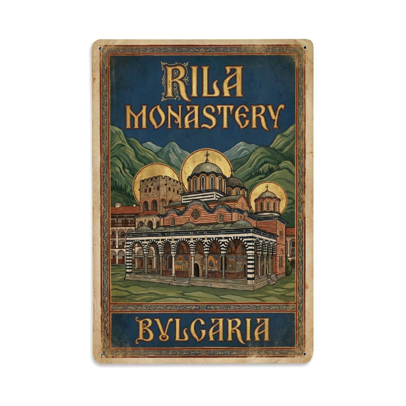 Bulgaria Rila Monastery Vintage Travel Metal Tin Sign