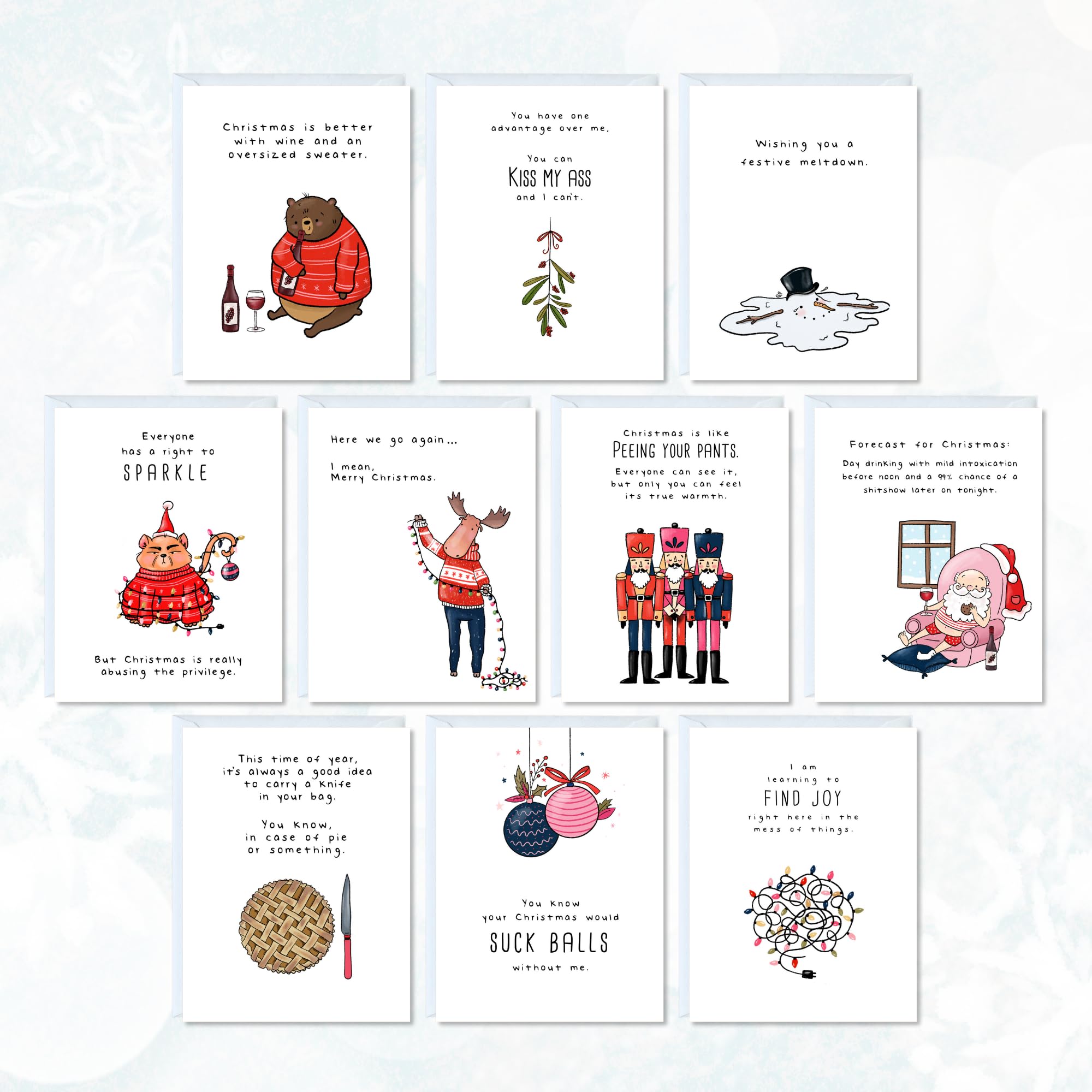 Christmas Card Pack Funny & Sarcastic, 20 Festive Greeting Cards, Xmas Multipack, Blank Inside, for Friends Family - Image 3