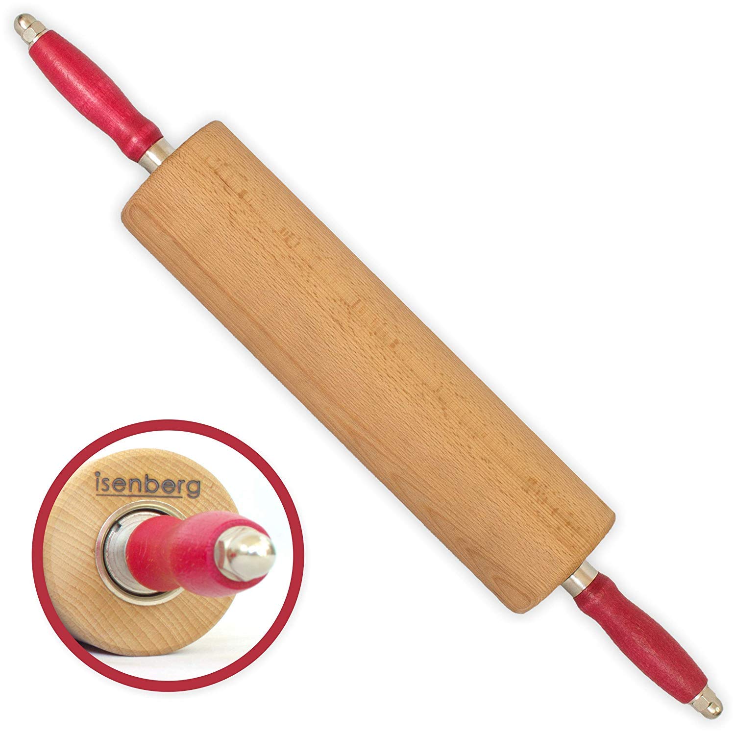 Teigroller Rollholz Wellholz mit Edelstahlkugellager Buche Walzenlängen 35 cm Isenberg