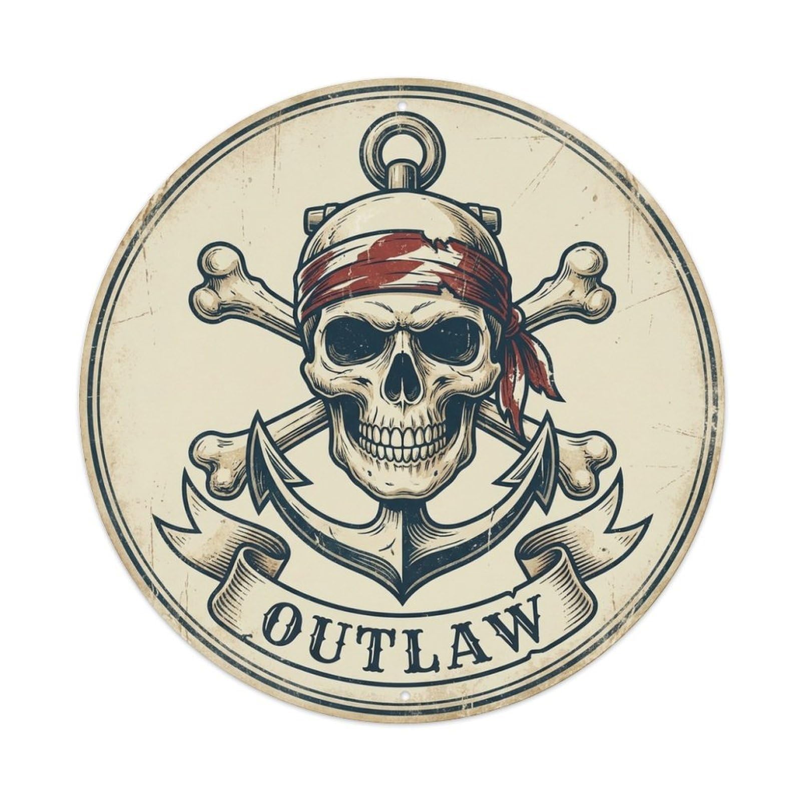 Olhnbad Style Outlaw Skull Bandana Crossbones Jolly Roger Metal Tin Sign