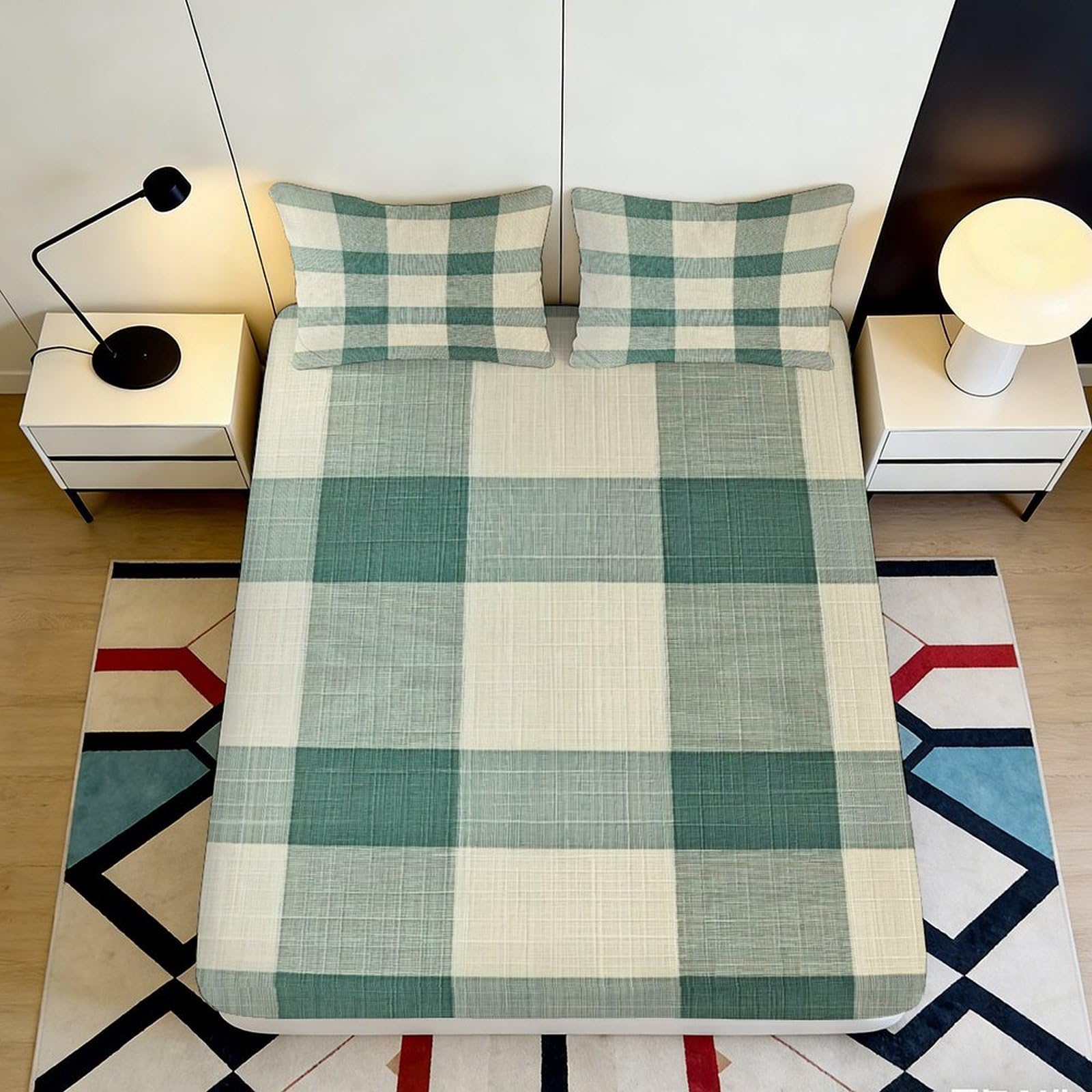 Jqzkxnhpbr Style-6 3D Printed Green Plaid Fitted Sheet Microfiber Soft Bedroom Decor Checkered Bed Cover For Adult Teen Mattress Protection 90X200x25cm