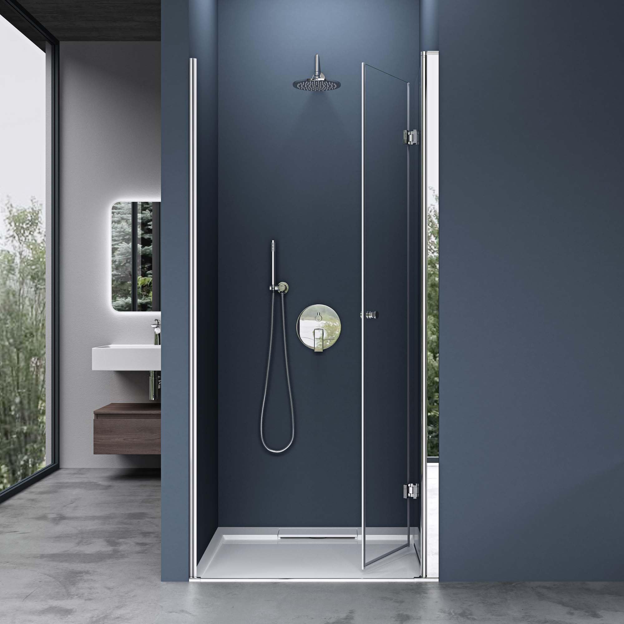 doporro Porte de douche pliable 75cm paroi de douche transparent pliante pour niche Teramo26K pare-douche rabattable montage réversible