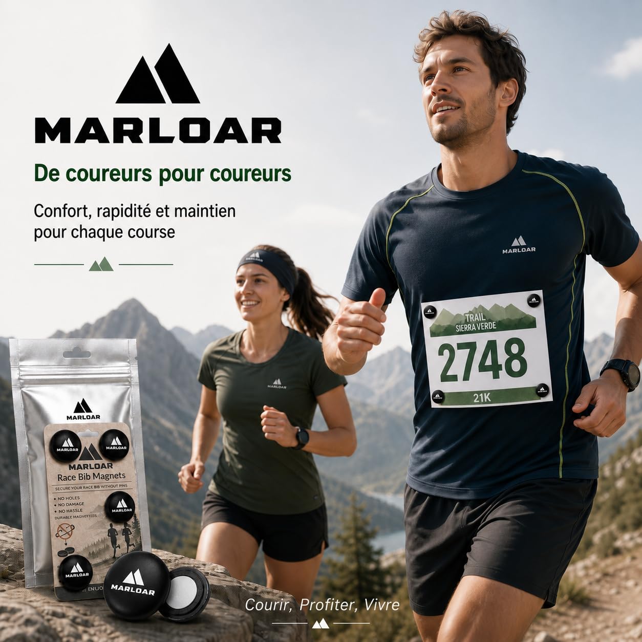 Lot de 4 et 6 aimants dorsales pour course à pied, trail, marathon et triathlon, fixation ferme sans épingles, ne perce pas le maillot, lot de 4 et 6
