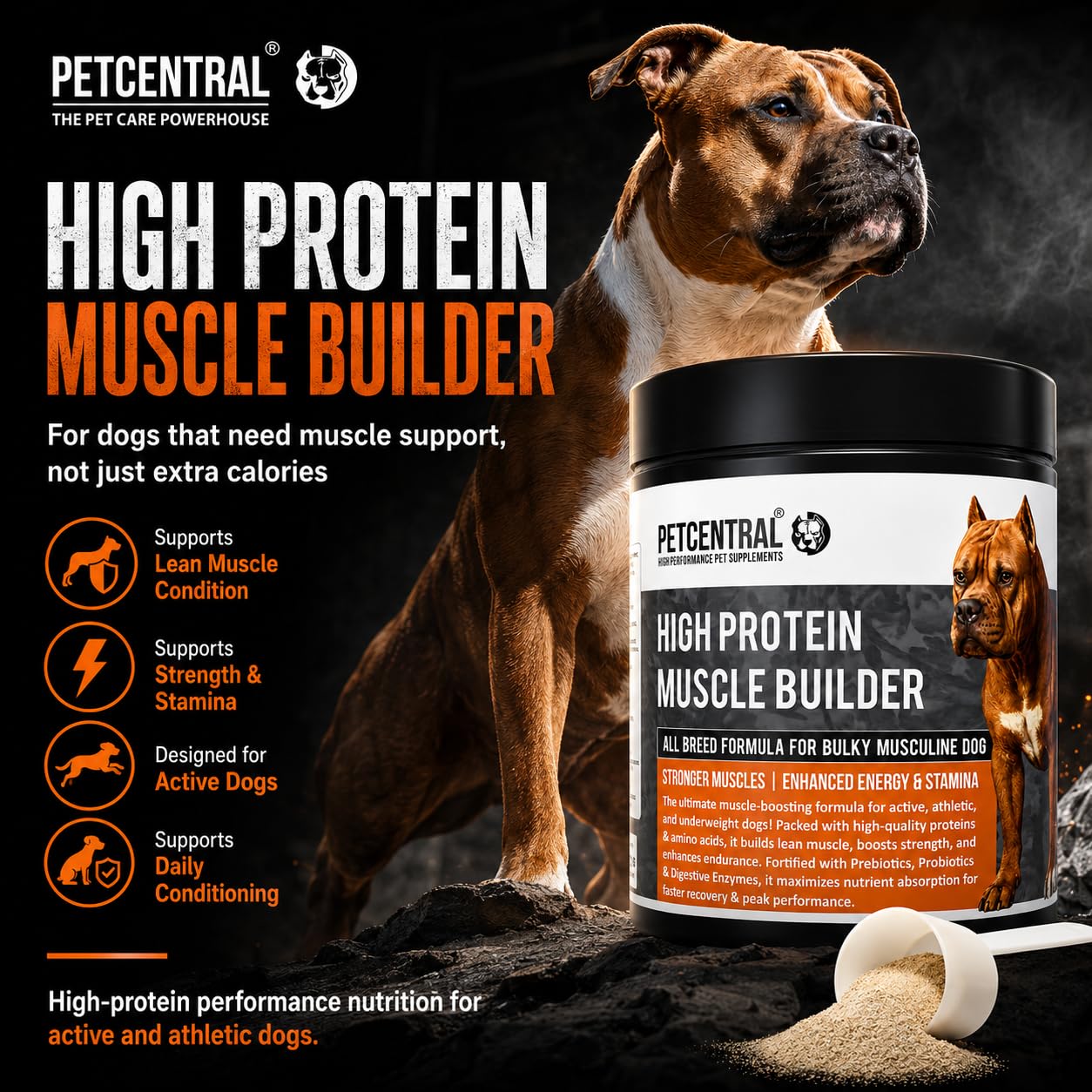 High-Protein Muscle Builder for Dogs 450g | Whey Protein & Amino Acid Supplement Powder | Supports Lean Muscle, Strength, Stamina & Recovery | Chicken Flavour | for Puppies & Adult Dogs — Amazon image 3