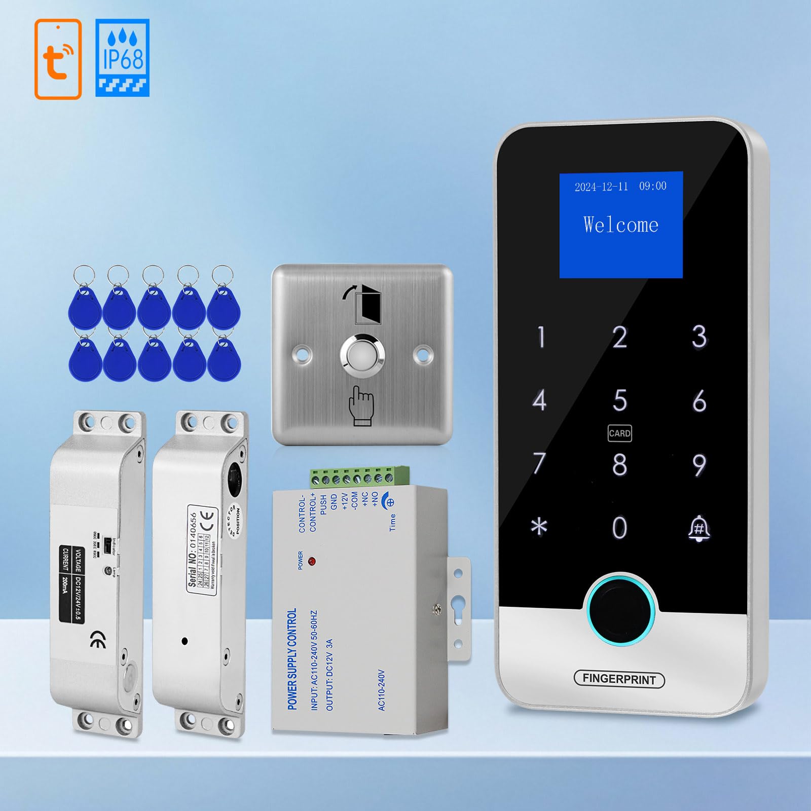 Kit de control de acceso de seguridad ReaIOKbii con Bluetooth y aplicación Tuya, controlador de acceso inteligente con huella dactilar y RFID, cerradura de puerta con teclado táctil, cerradura