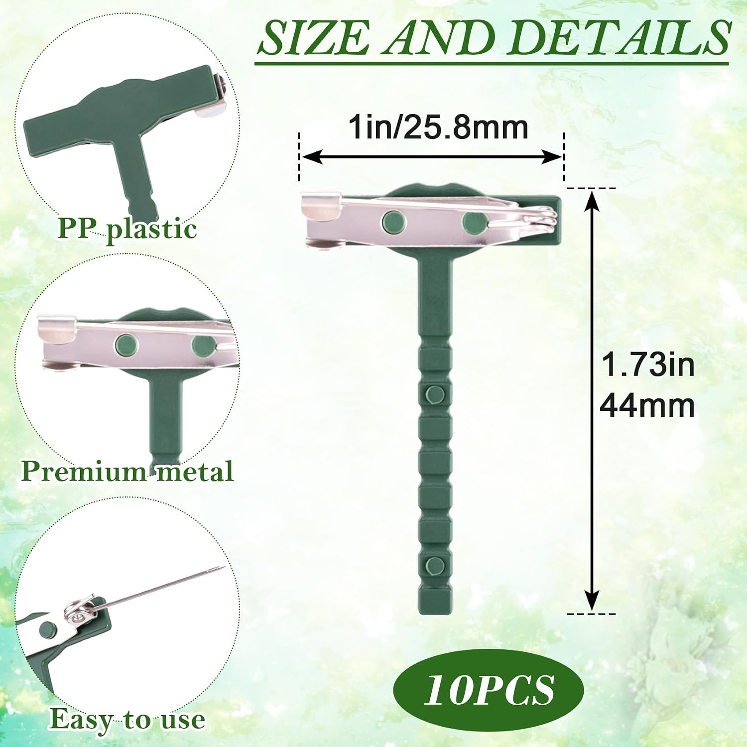 10pcs T-Shaped Boutonniere Pins, Plastic Corsage Safety Pins for Bride Groom, Small Boutonniere Brooch Pin for Crafts for Wedding Birthday Parties- Green