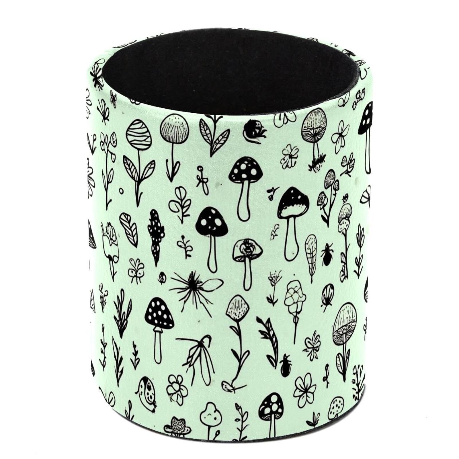 HEOEH Mushrooms Pen Holder for Desk, PU Leather Pencil Holder Pen Cup Marker Holder Makeup Brush Holders, Desk Accessories & Workspace Organizers for Home, Office