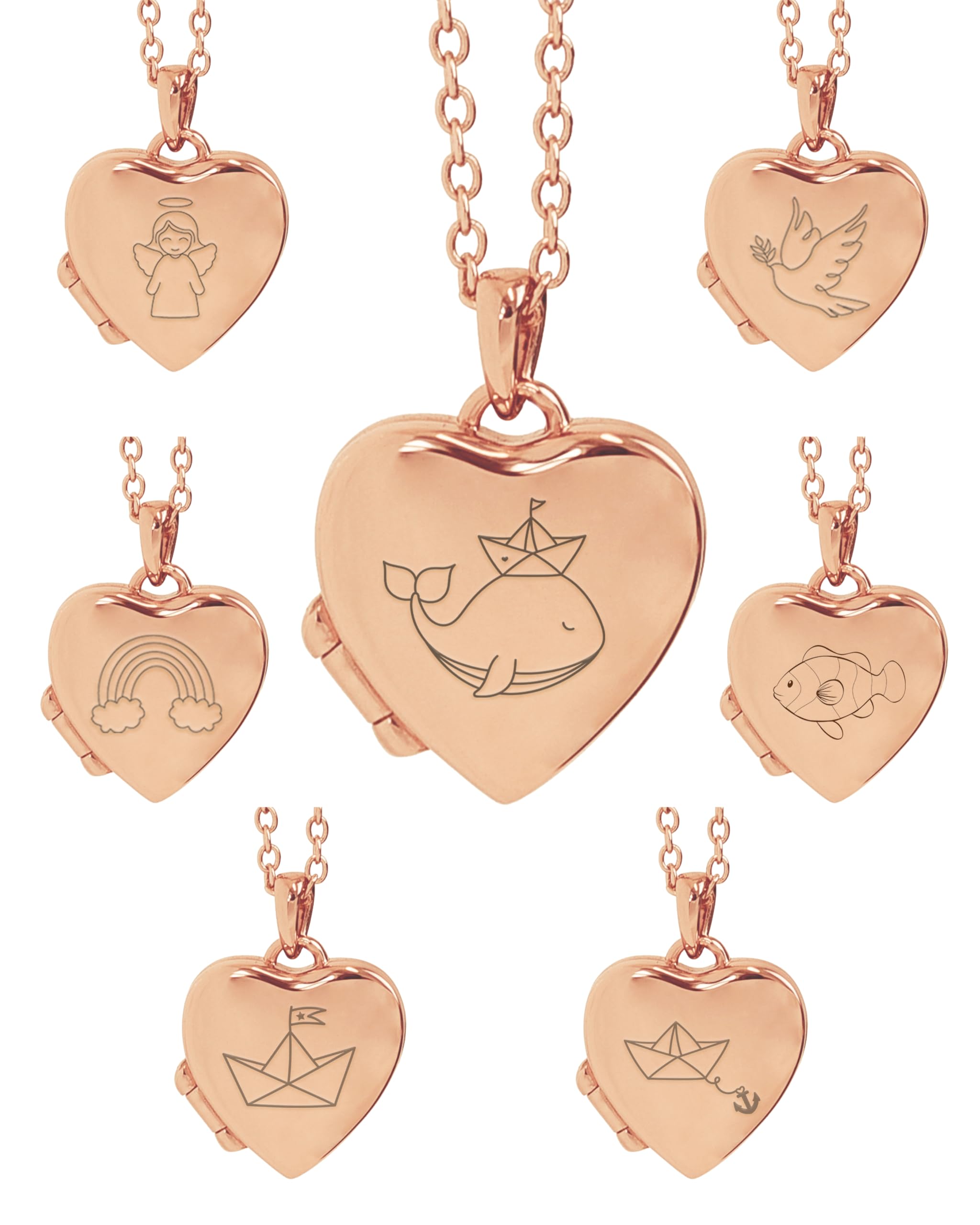 Kette Mädchen Kommunion Geschenk, Kinder Medaillon Herz zum Öffnen mit Bild | Silber 925 und Gold / Rosegold, Halskette 38cm, Foto Service & Gravur Symbol Name personalisiert