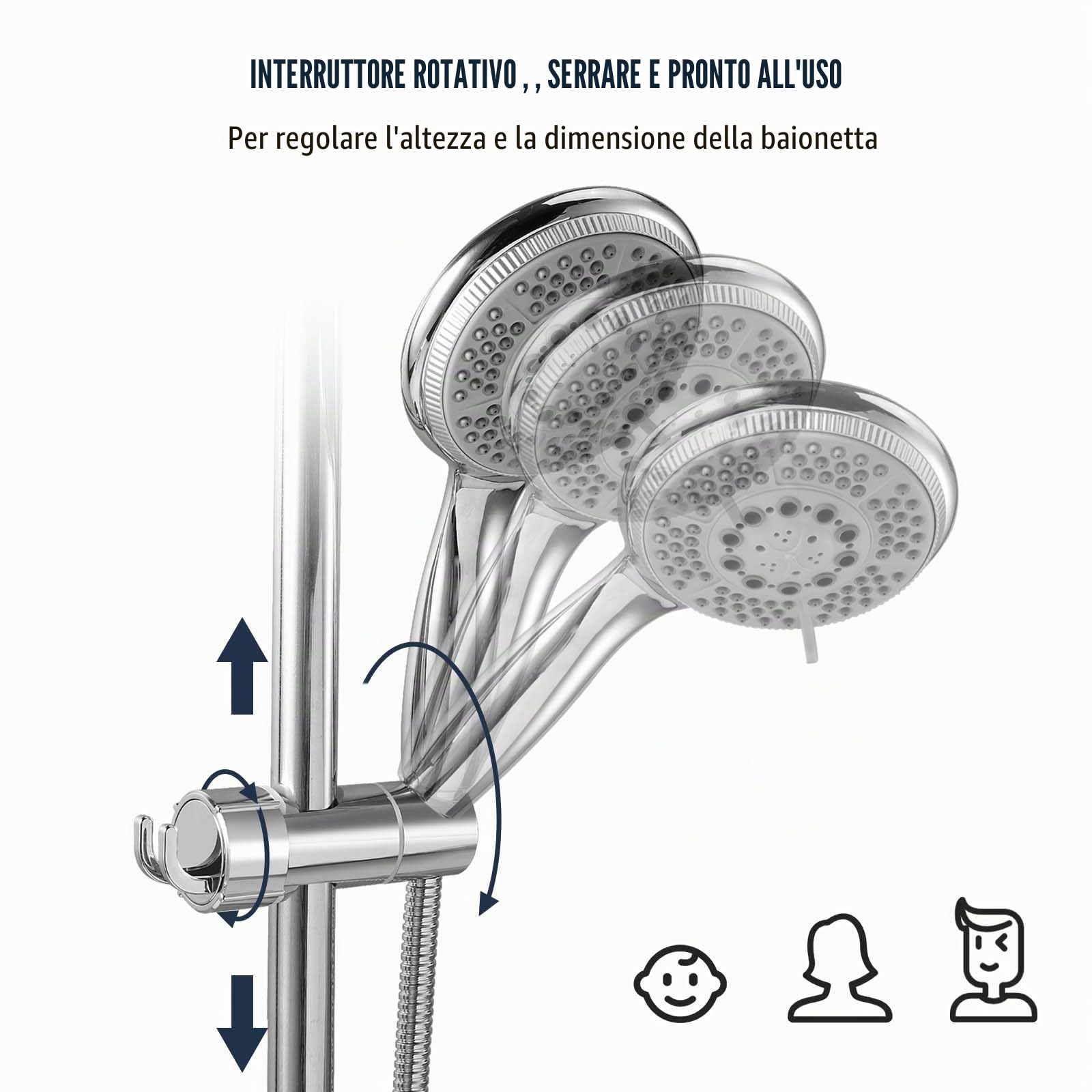 Vinabo Supporto Soffione Doccia, Supporto Doccia Senza Foratura, 18-25 mm, Diametro Regolabile, Supporto Doccetta con Gancio, Installazione Semplice
