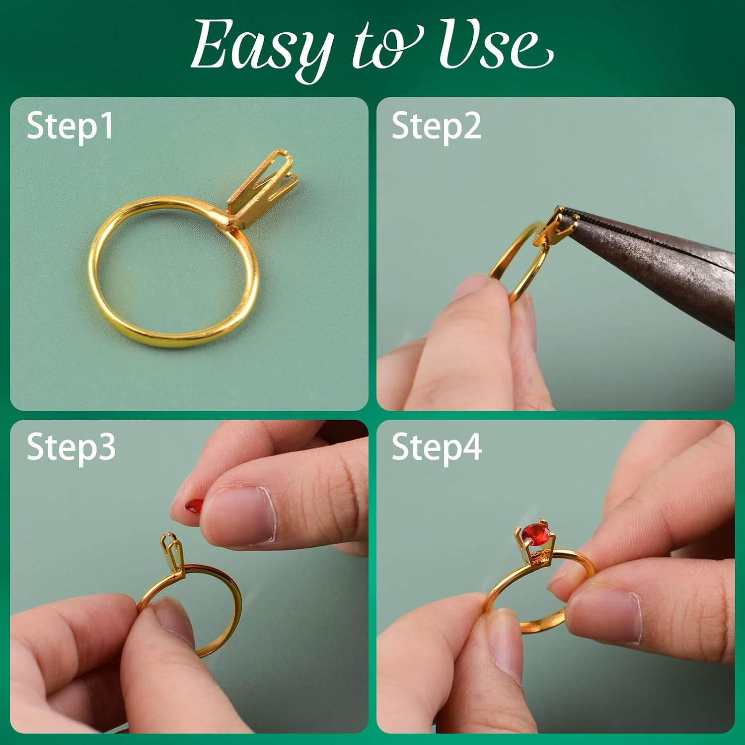 8 Pcs Wedding Ring Try-On Tool Ring, Gold and Silver Gemstone Holder Ring Jewllers Display Ring Craft Tool with Wiping Cloth