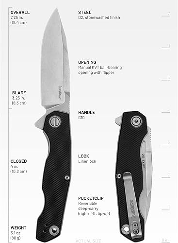 Miniatura 8 de Kershaw Inception - Cuchillo de bolsillo plegable, hoja de 3.25 pulgadas con acero D2, apertura manual y mango G10, Pocketclip