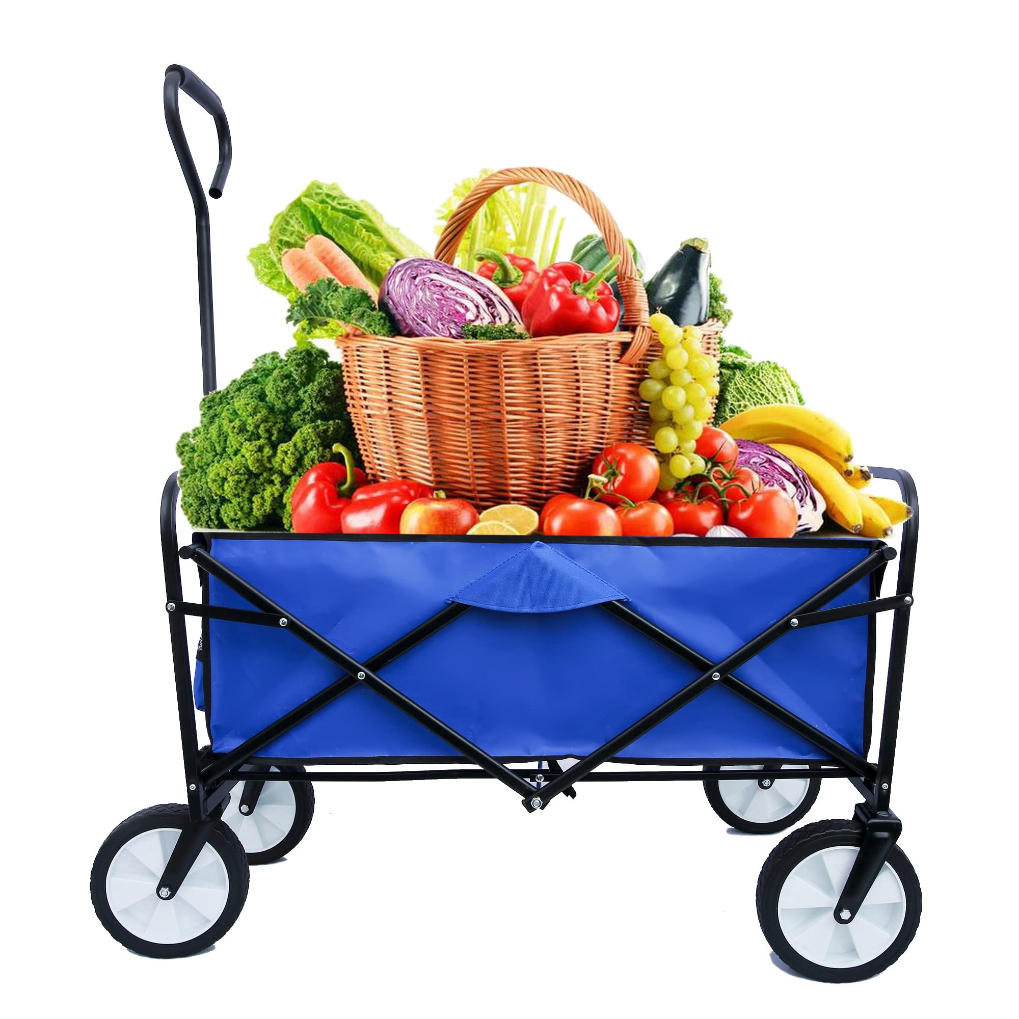 Folding Outdoor Utility Wagon, Heavy-Duty Folding Cart for Outdoor, Picnic, Groceries, Garden, Shopping, Camping, Sport, Beach, Weight Capacity 150 LBS, Blue-image-32