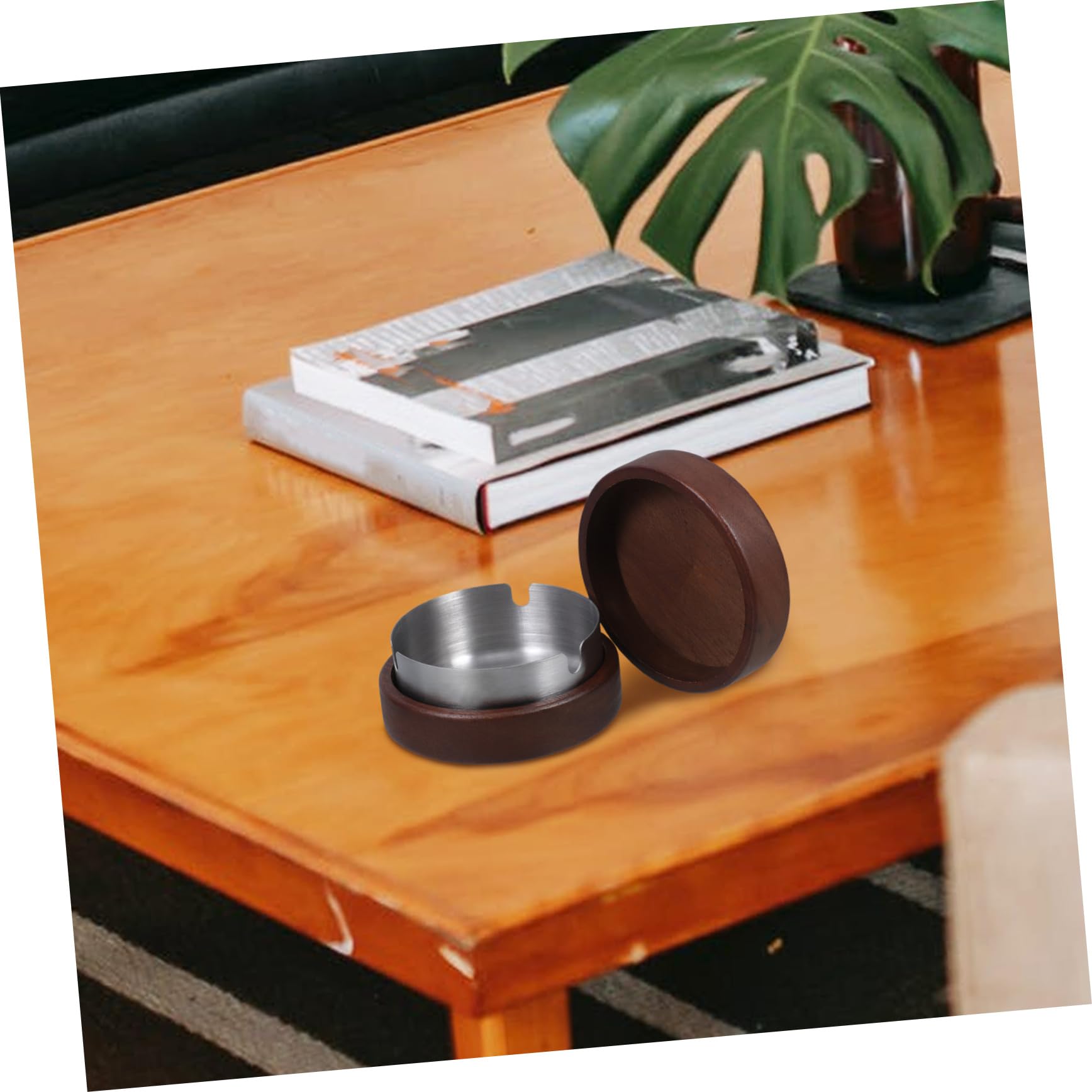 5 Pezzi Posacenere Portatile Antivento Posacenere Da Esterno Con Coperchio Posacenere Con Coperchio Copertina Inossidabile Vassoio Casa Marrone Chiaro Di Legno