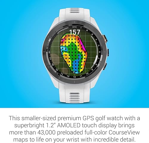 Miniatura 4 de Garmin Approach S70 - Reloj de golf con GPS de alta calidad, color blanco con soporte de carga, adaptadores para coche y pared y kit de limpieza