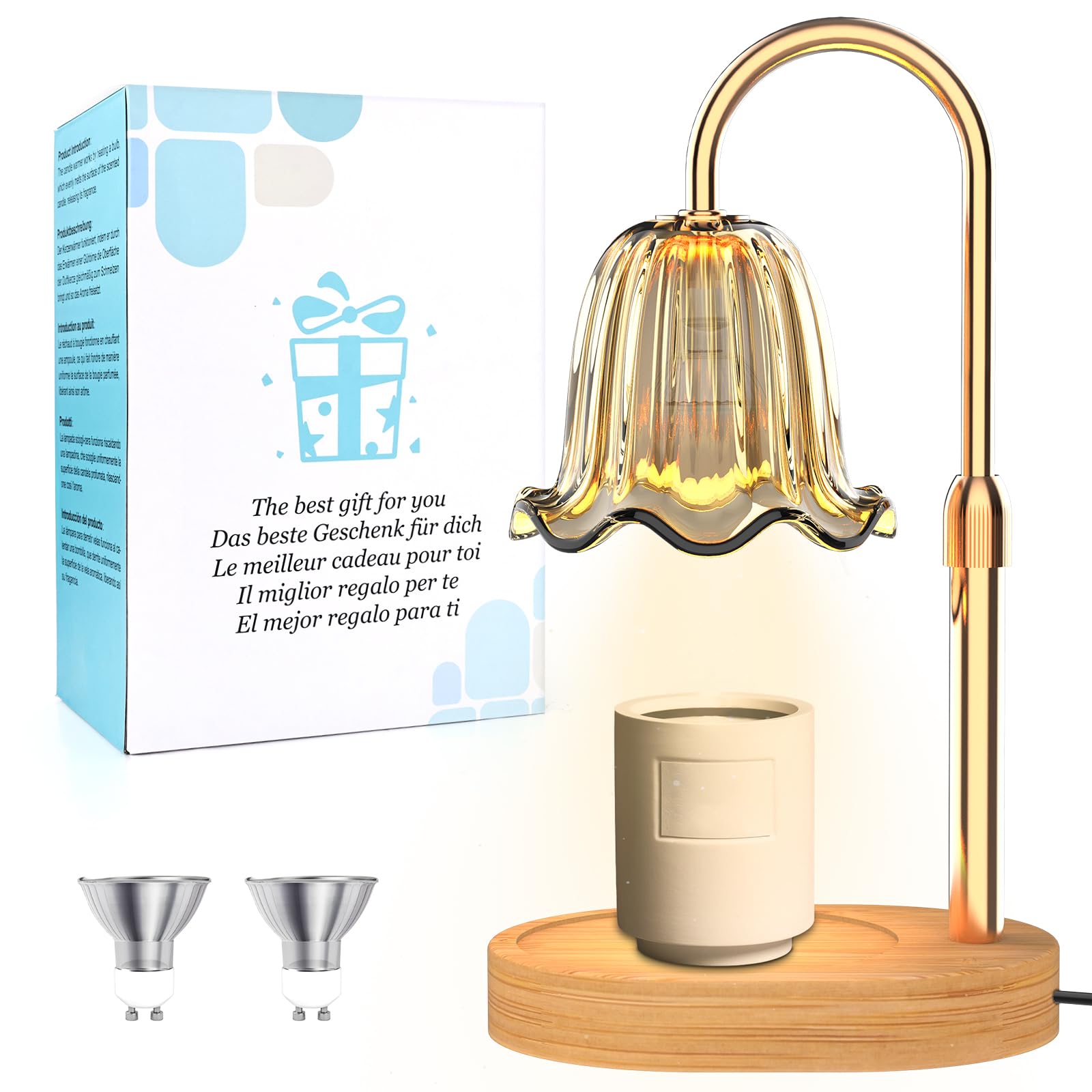 Philorn Lampada riscaldante per candele con dimmer, timer e 2 lampadine, lampada per candele a fiore regolabile in altezza, luce elettrica per candele in cera, regali di compleanno per mamme, regali