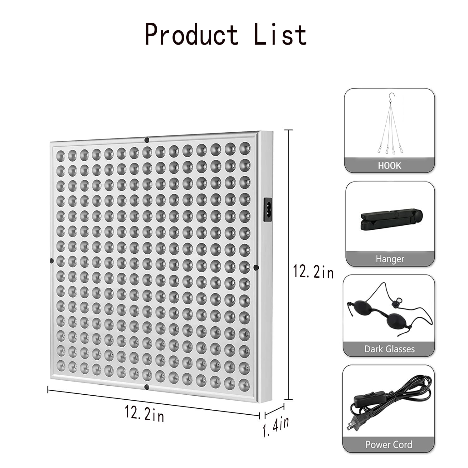 Lámpara de luz roja, 660 nm y 850 nm, 250 LED, gancho + gafas de protección + soporte de mesa, panel de aluminio, sin generación de calor, para cuidado de la piel y alivio de la tensión