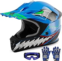 Vista 23 de Casco DOT para niños y jóvenes de motocross todoterreno, calle, bicicleta de tierra, casco de motocicleta, ATV, con gafas y guantes, llama verde S