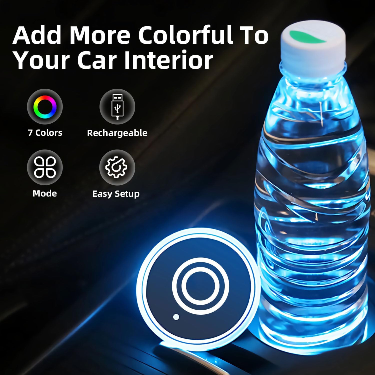 LED Car Cup Holder Lights, 7 Colors Changing USB Charging Mat Waterproof Cup Pad, LED Interior Atmosphere Lamp Decoration Light Inside Car Lighting Accessories (2pcs) (Style 2) - Image 3